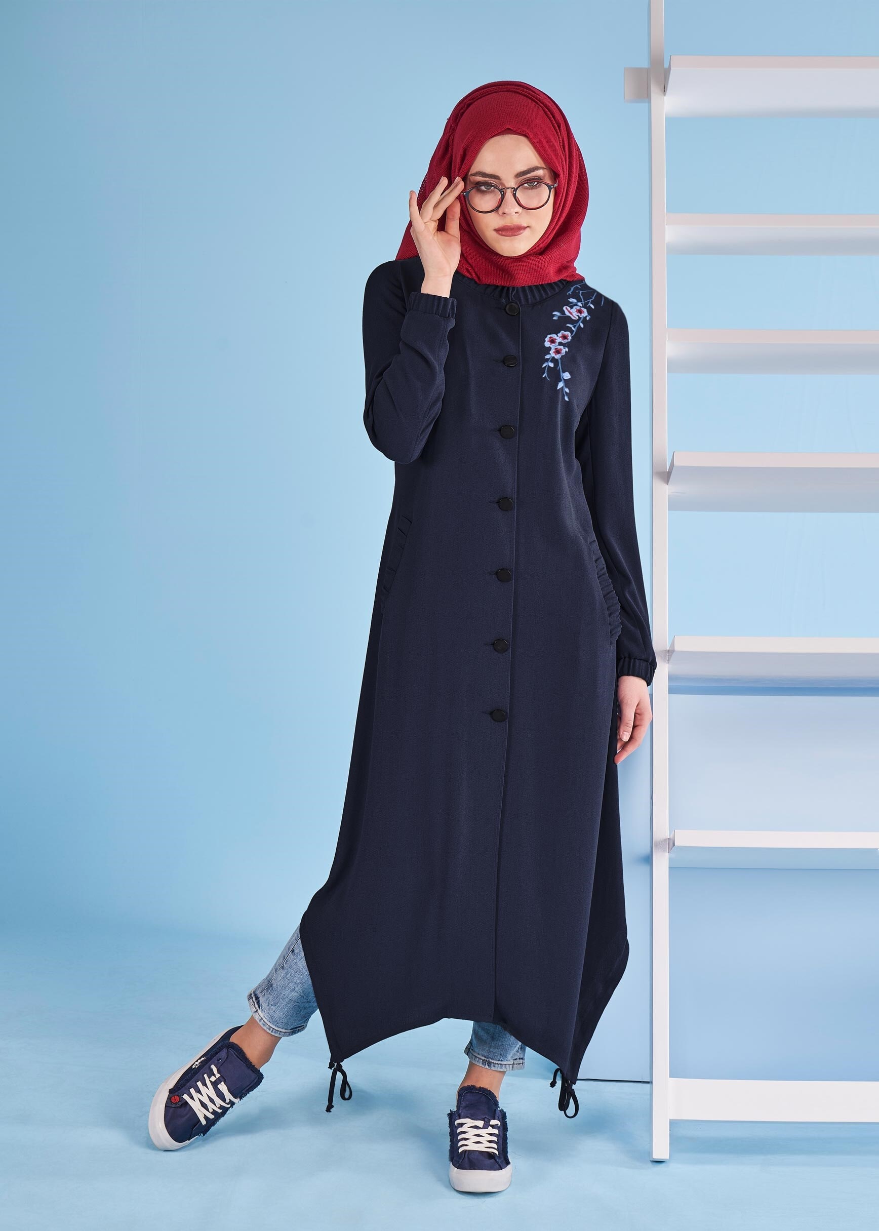 Tesettür giyim LACİVERT 1072 NEW DEFNE PARDESÜ 38/46
