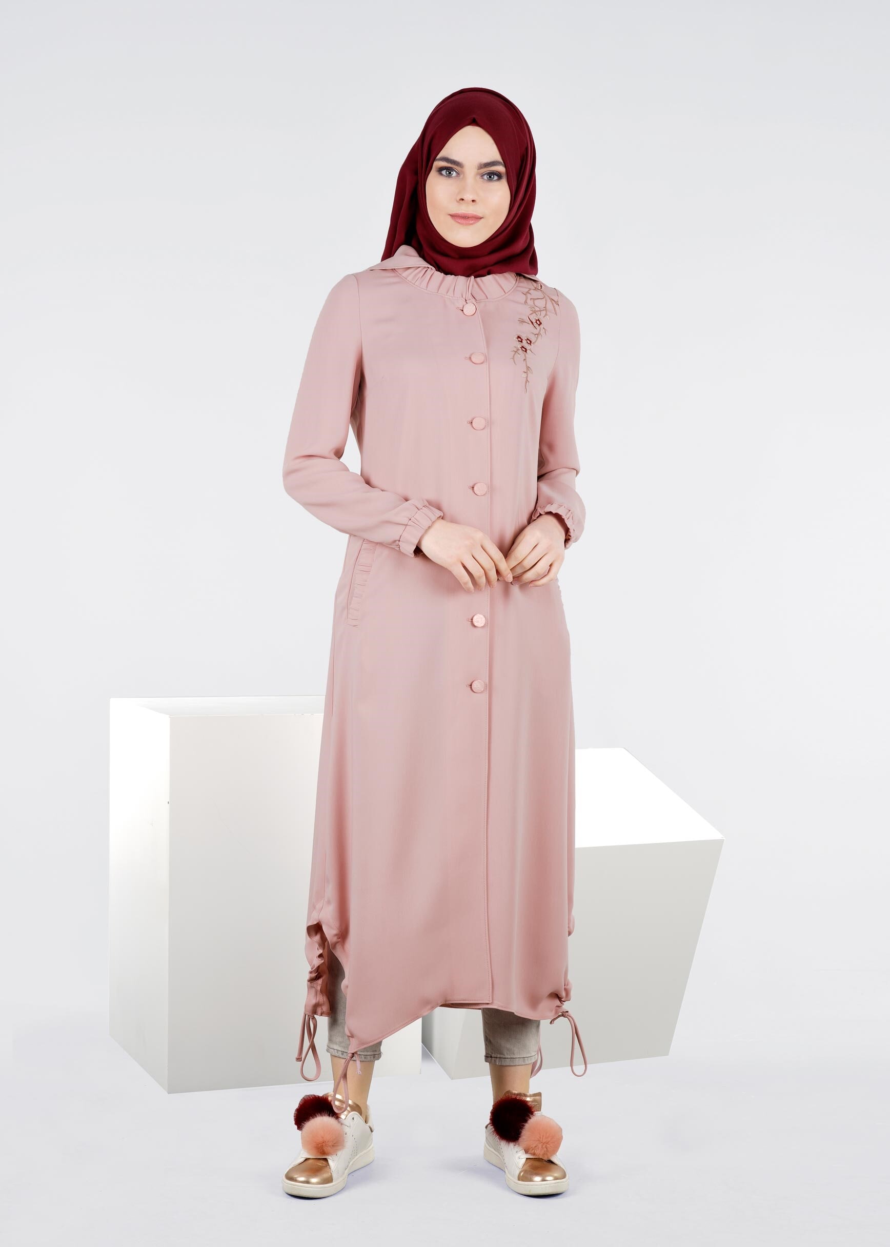 Tesettür giyim PUDRA 1072 NEW DEFNE PARDESÜ 38/46