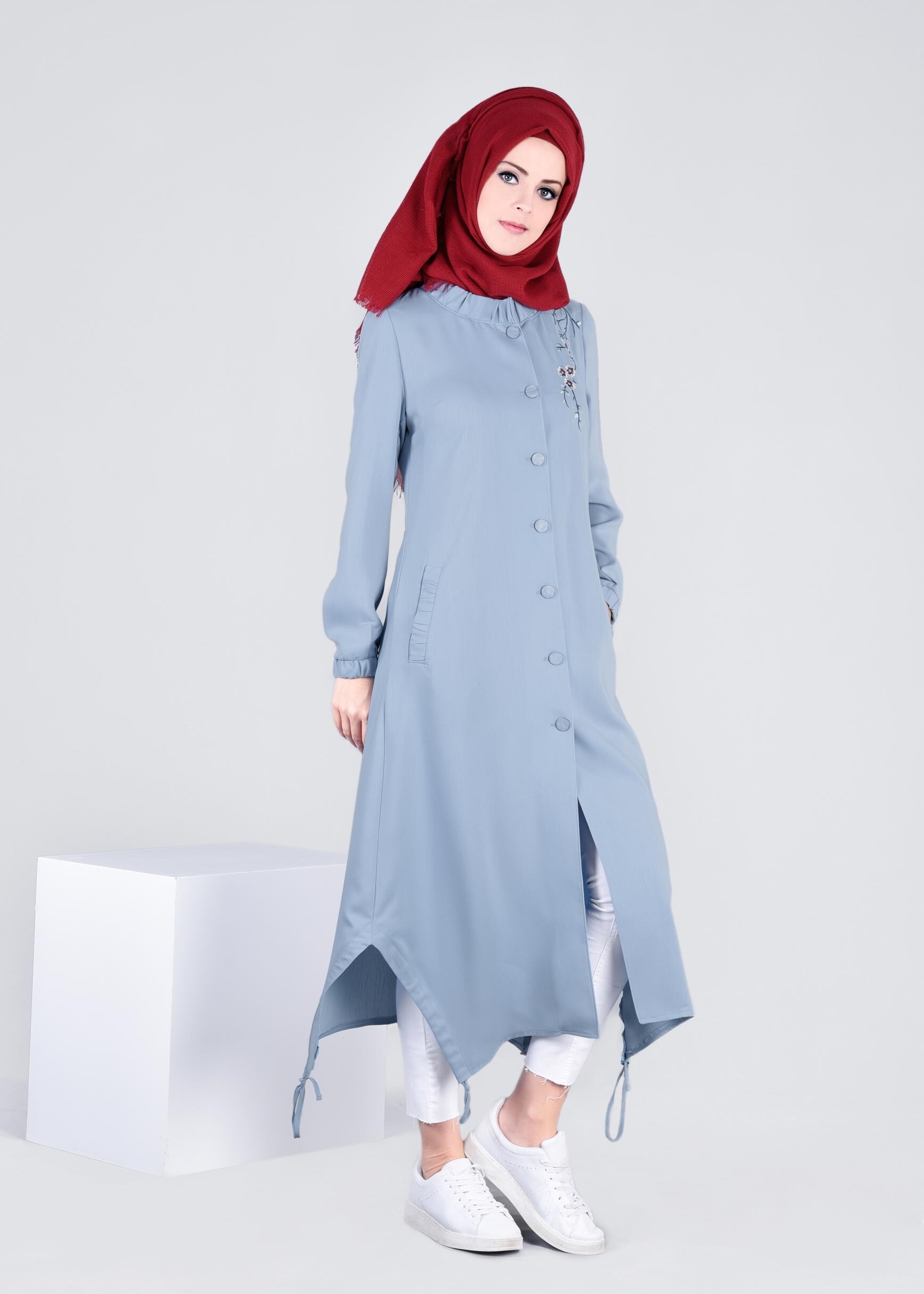 Tesettür giyim MAVİ 1072 NEW DEFNE PARDESÜ 38/46