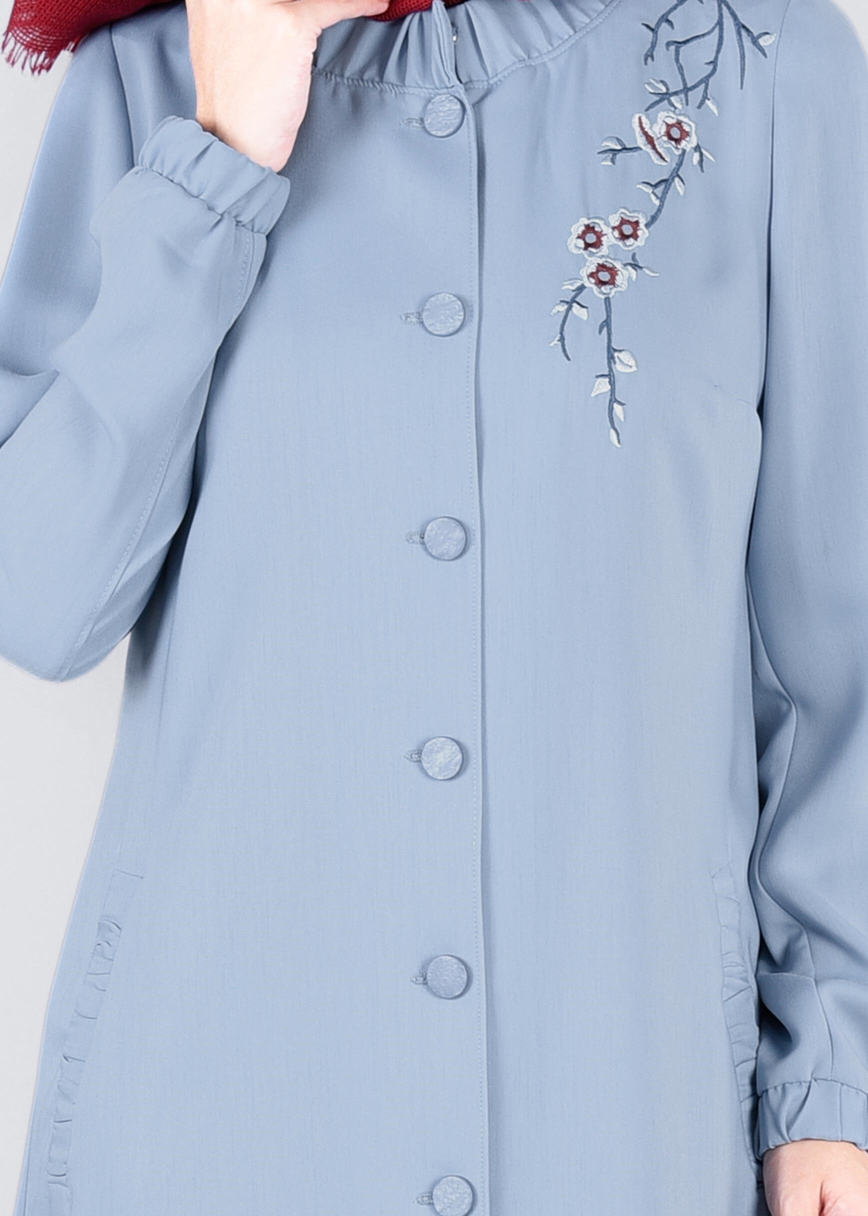 Tesettür giyim MAVİ 1072 NEW DEFNE PARDESÜ 38/46