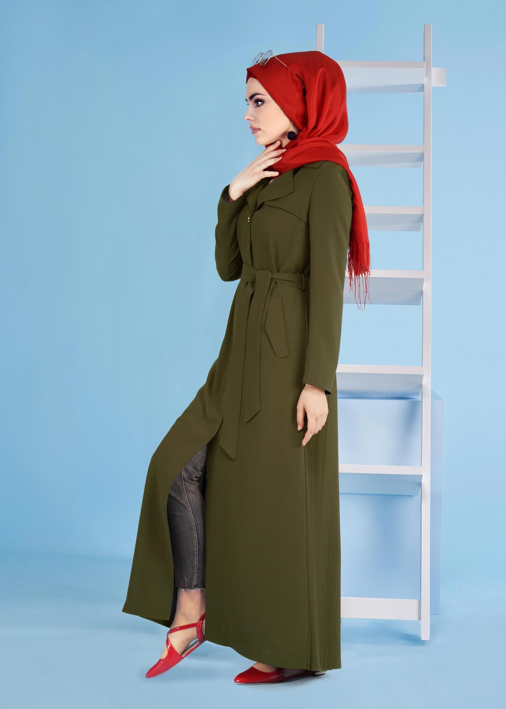 Tesettür giyim HAKİ 1074 ELVAN 3731 PARDESÜ 38/44 TEK40