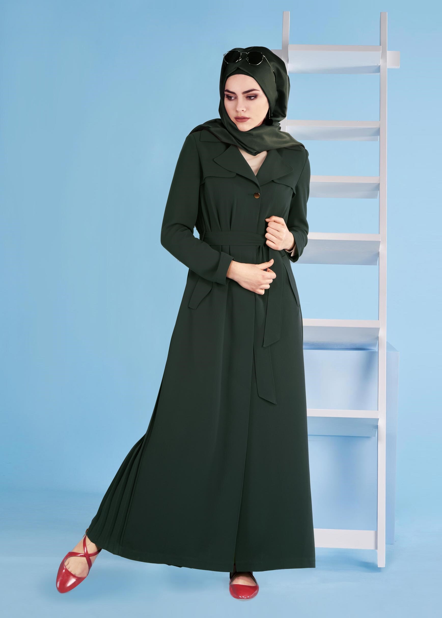 Tesettür giyim YEŞİL 1074 ELVAN 3731 PARDESÜ 38/44 TEK40