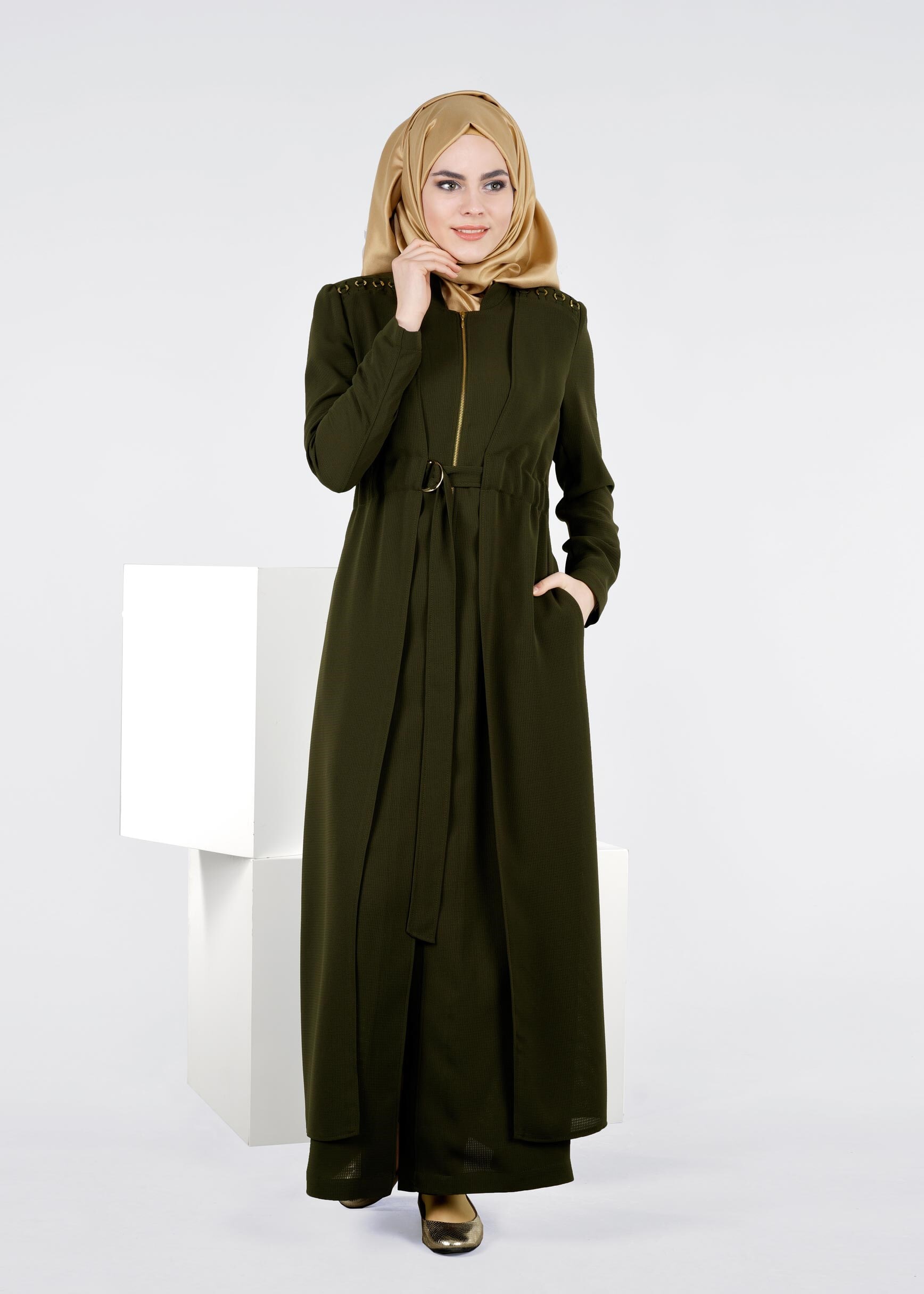 Tesettür giyim HAKİ 1077 ORLANDO PARDESÜ 38/46 TEK40