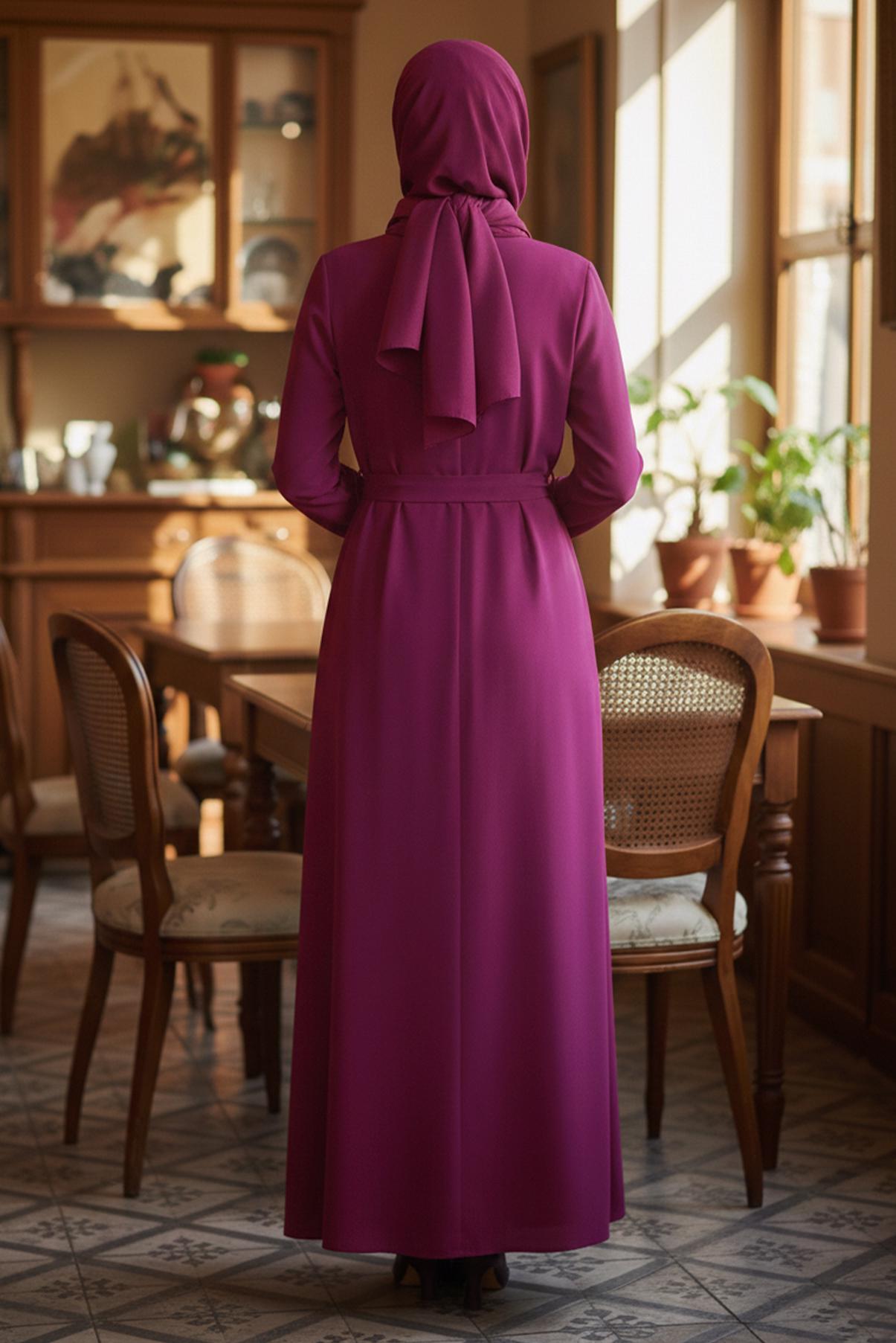 Tesettür giyim BORDO ÇİÇEK NAKIŞLI PARDESÜ 1086