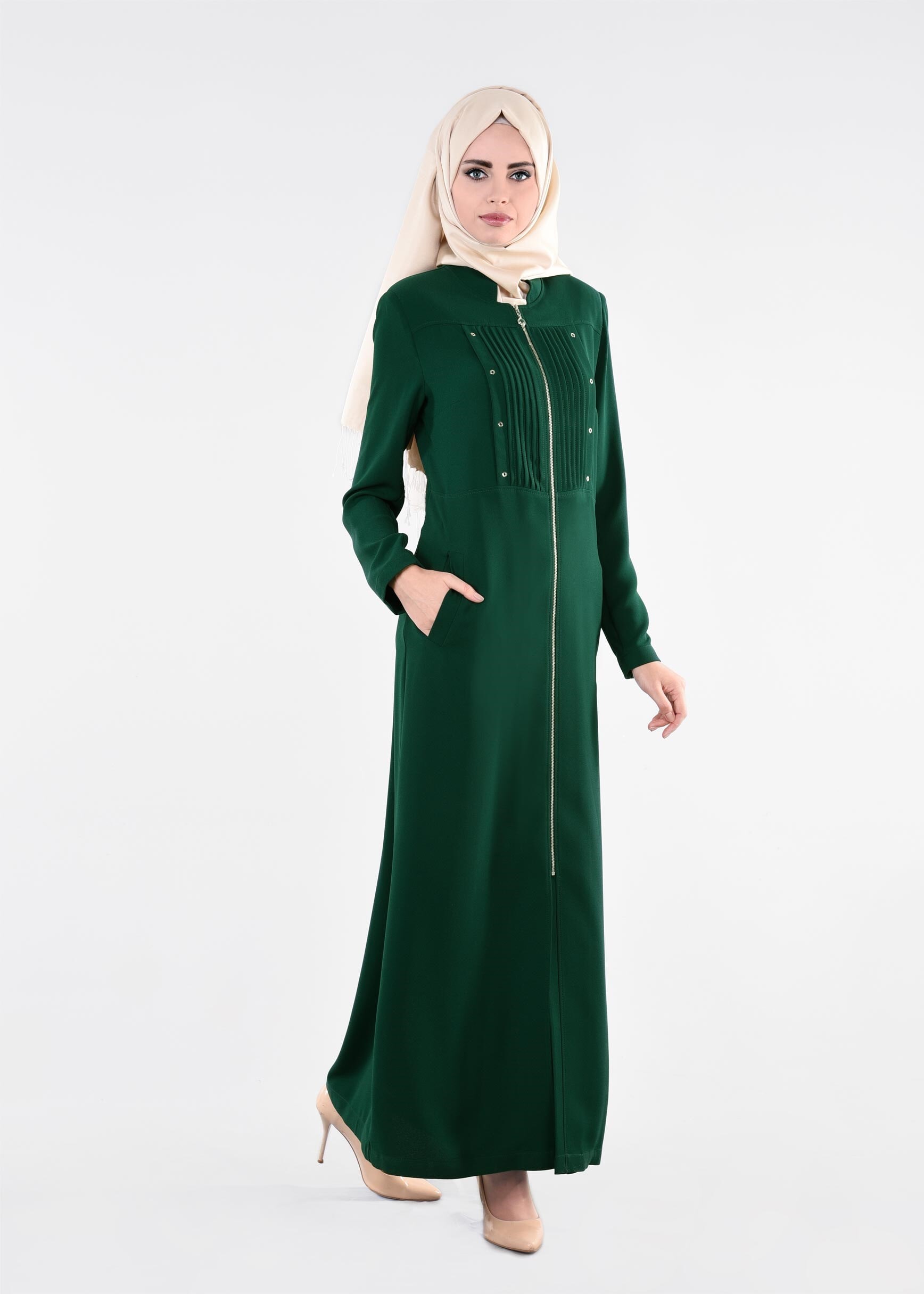 Tesettür giyim YEŞİL 1087 MARAL 5985 PARDESÜ 40/48 TEK42