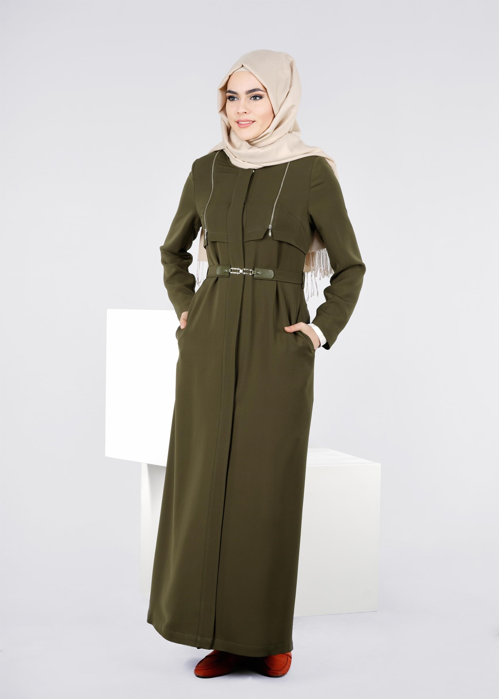 Tesettür giyim HAKİ 1088 KİWON TESETTÜR PARDESÜ 40/46 TEK38