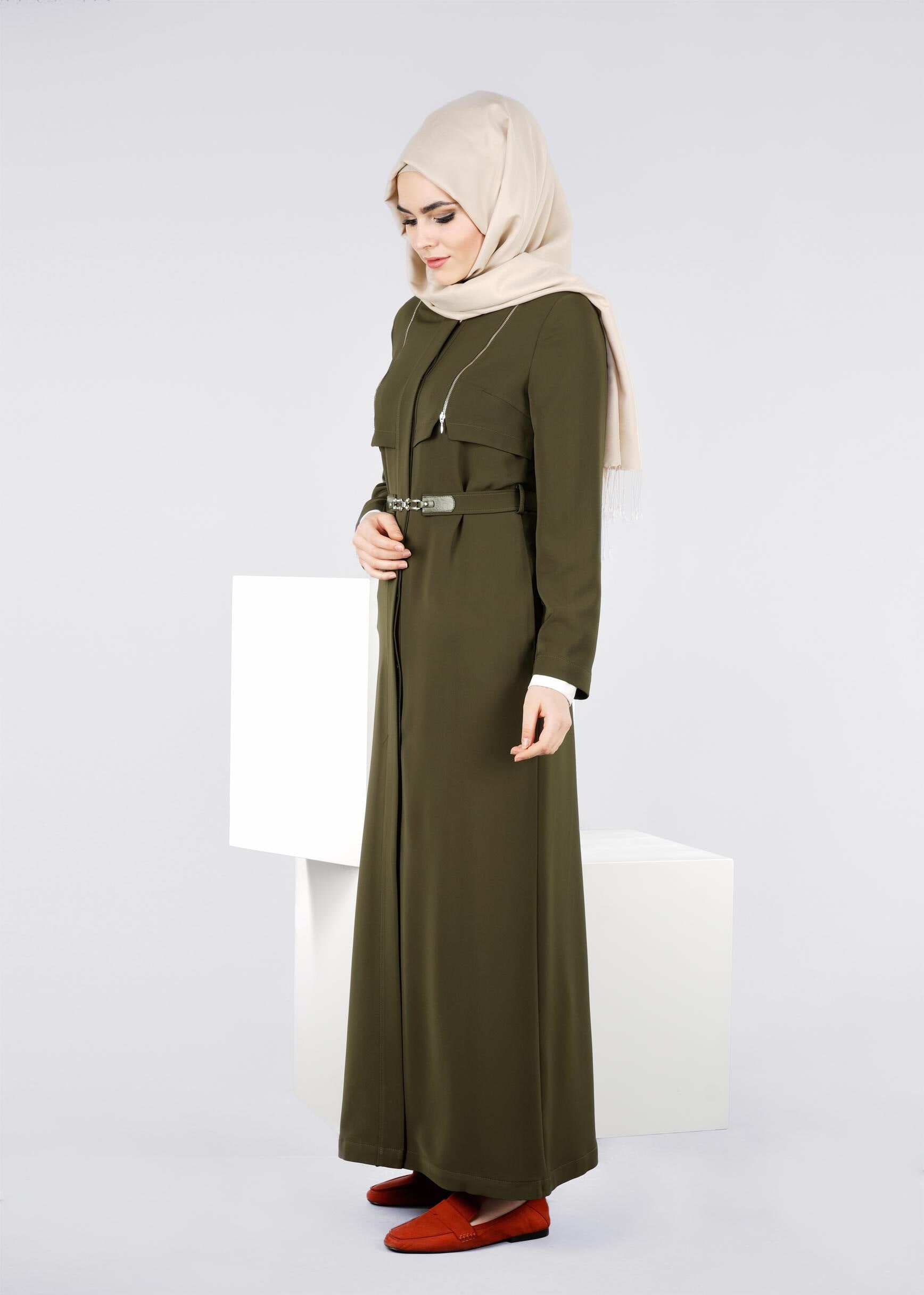 Tesettür giyim HAKİ 1088 KİWON TESETTÜR PARDESÜ 40/46 TEK38