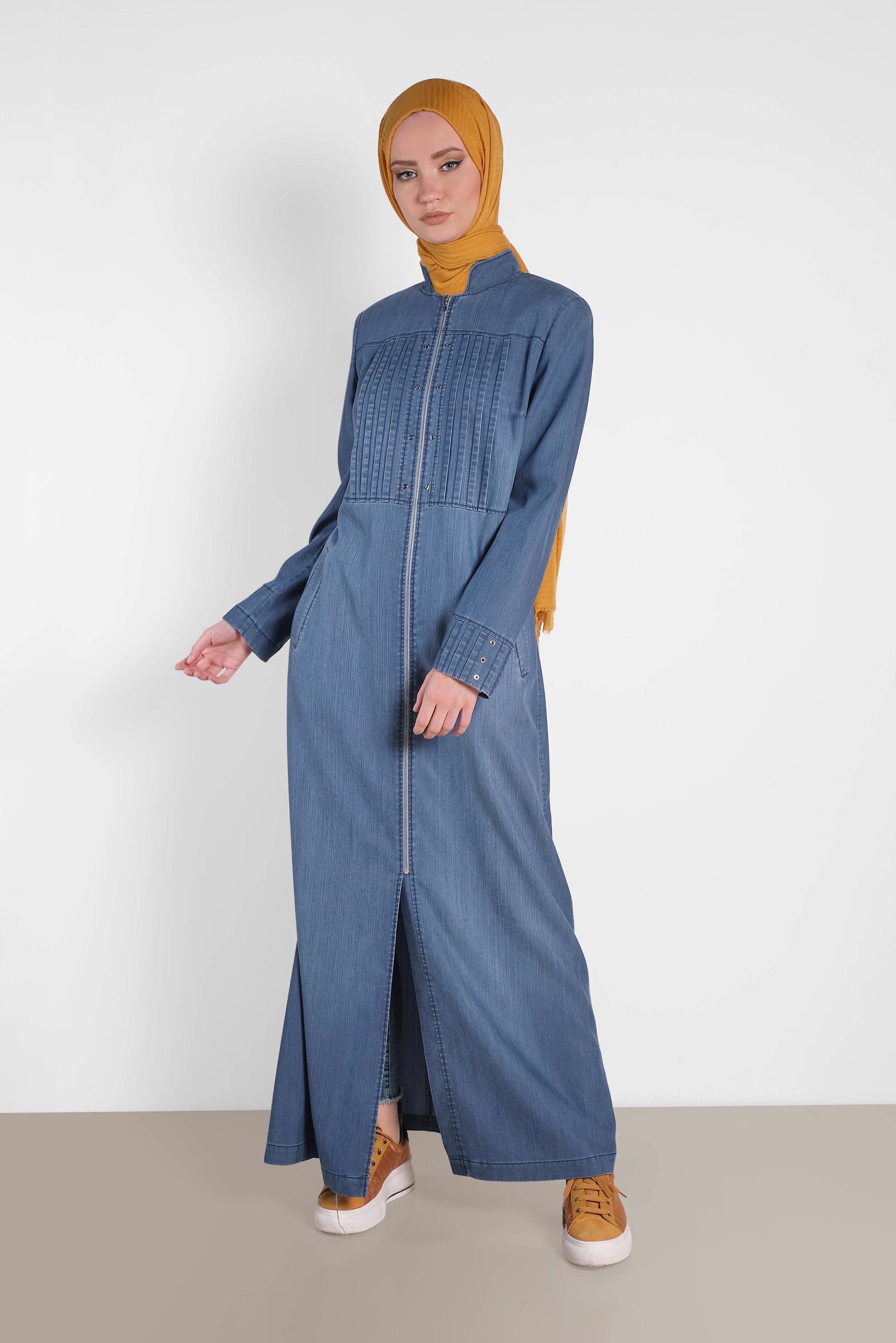 Tesettür giyim LACİVERT FERMUARLI DENİM PARDESÜ 1091 