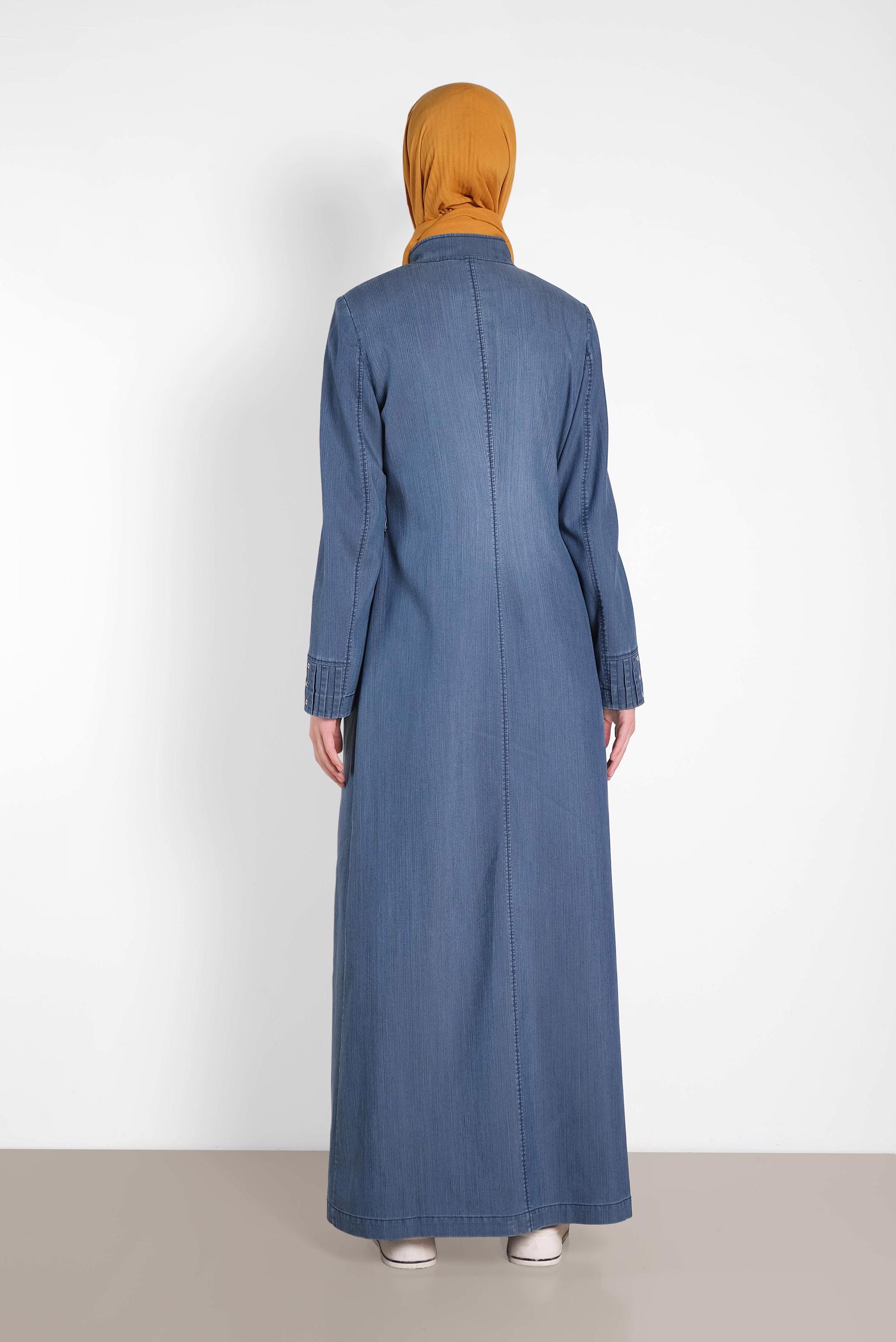 Tesettür giyim LACİVERT FERMUARLI DENİM PARDESÜ 1091 