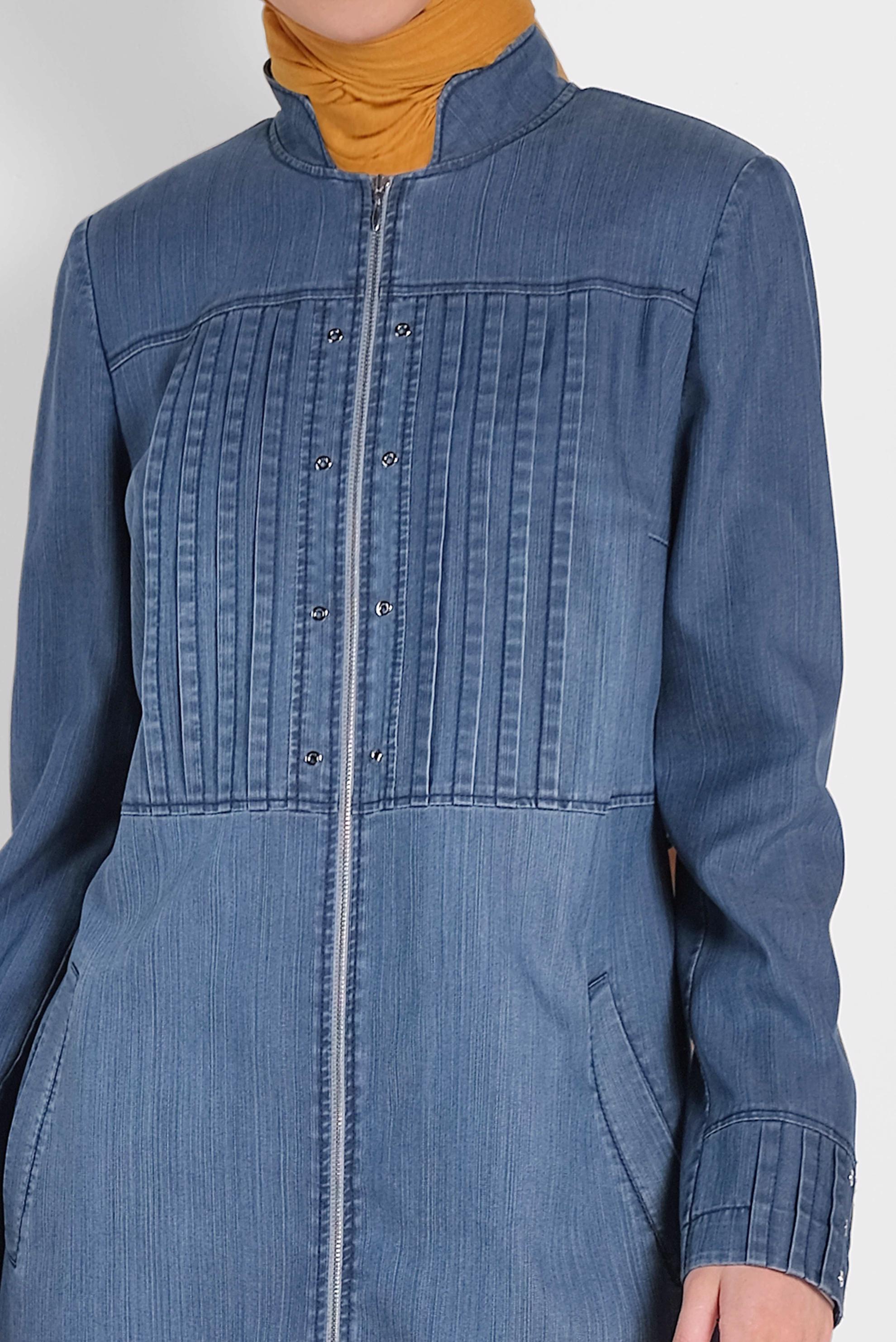 Tesettür giyim LACİVERT FERMUARLI DENİM PARDESÜ 1091 