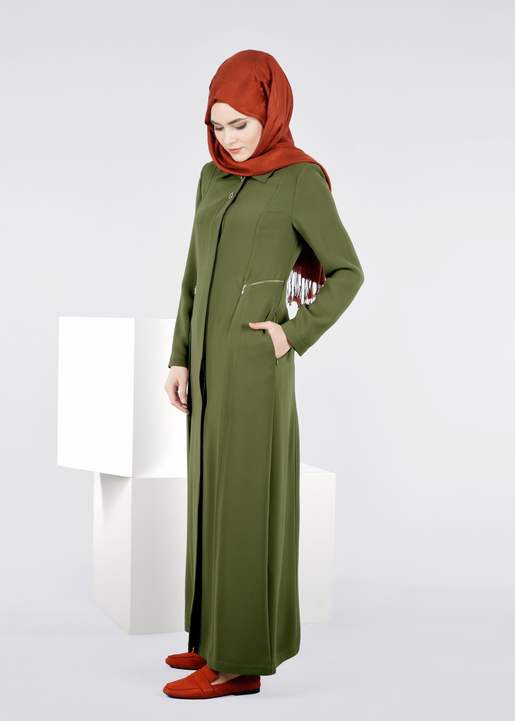 Tesettür giyim HAKİ 1092 NEW SUZANNA PARDESÜ 40/48 TEK42