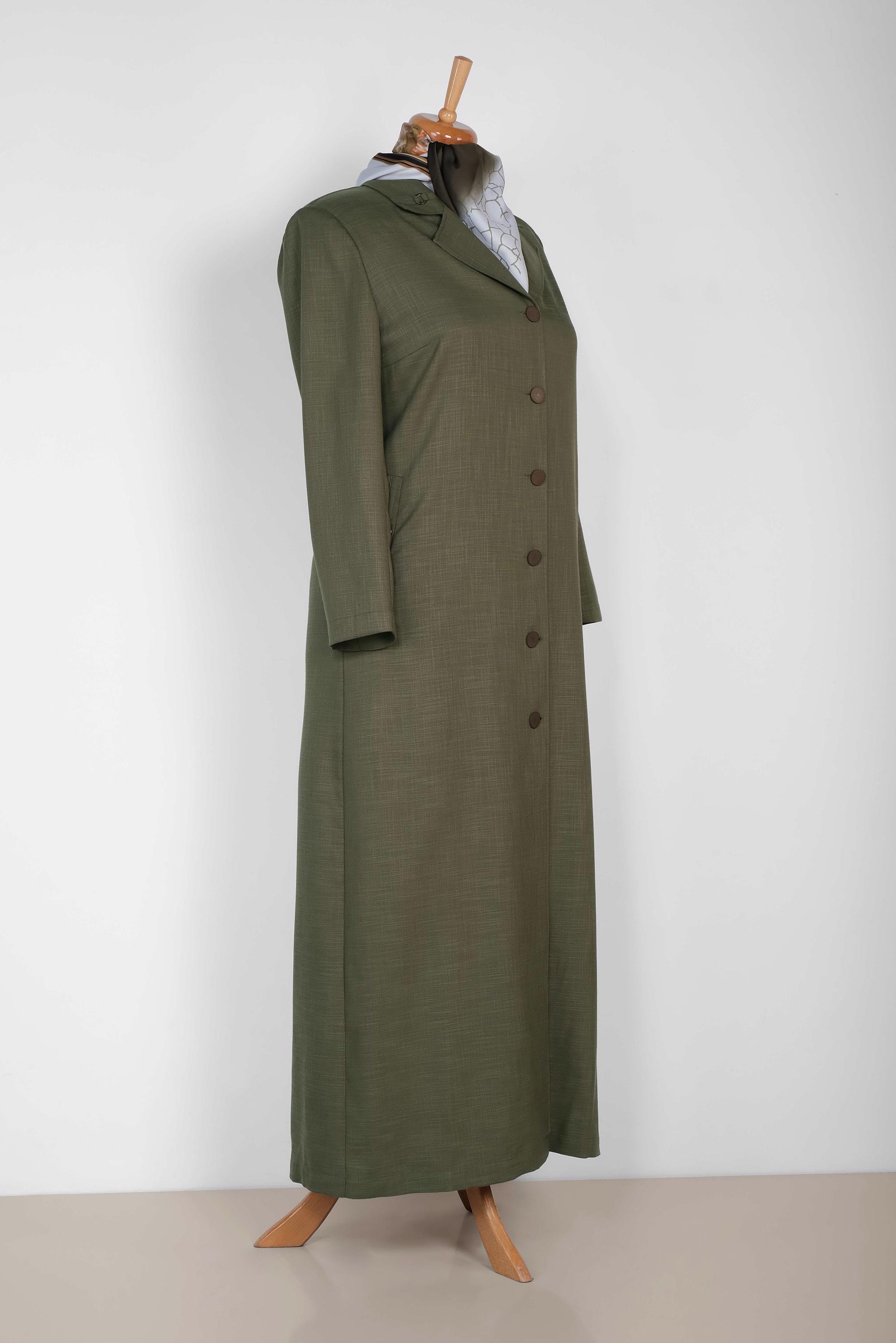 Tesettür giyim HAKİ DÜĞMELİ PARDESÜ 1093