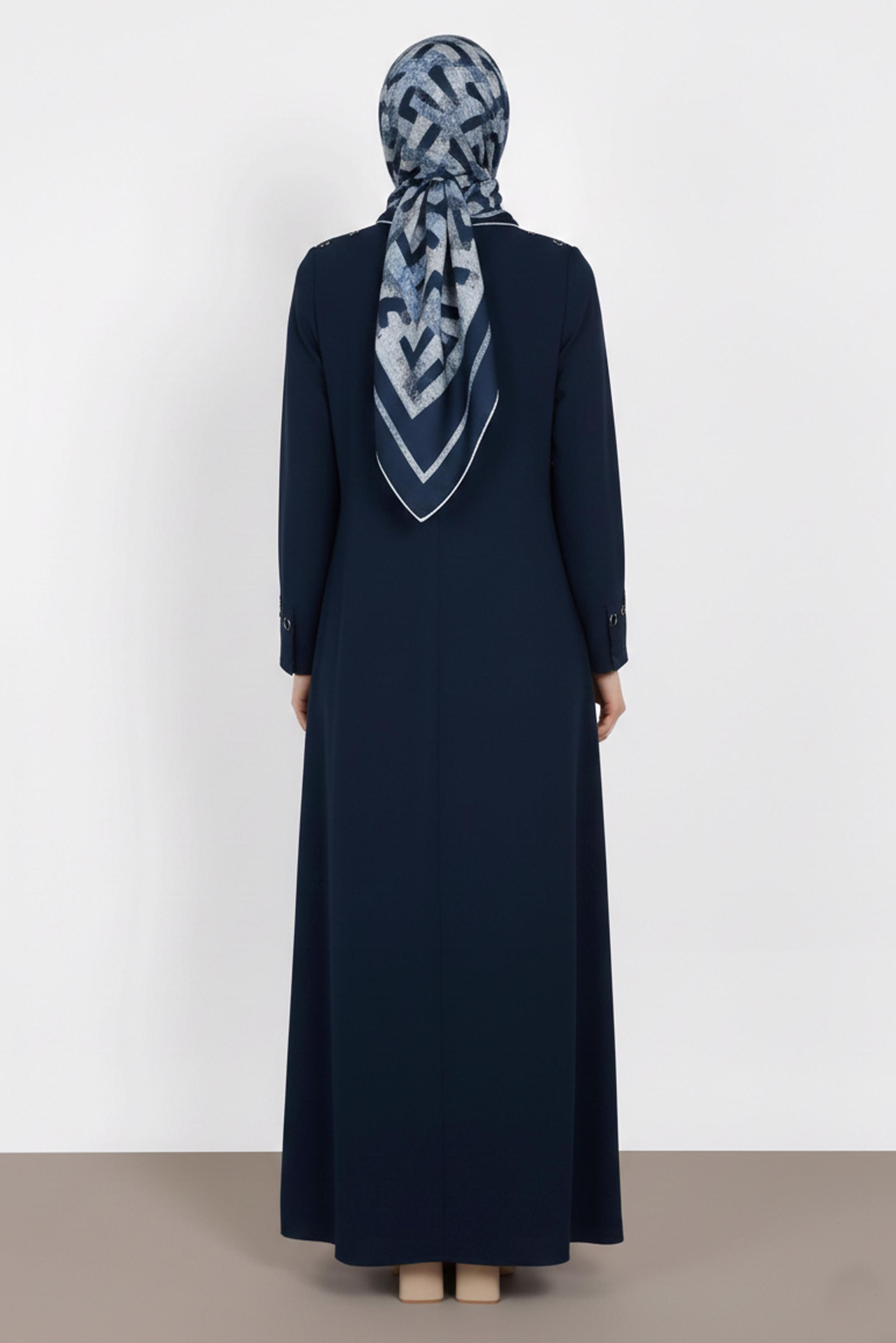 Hijab clothing NAVY BLUE BUTTON DETAILED TOPCOAT 1100