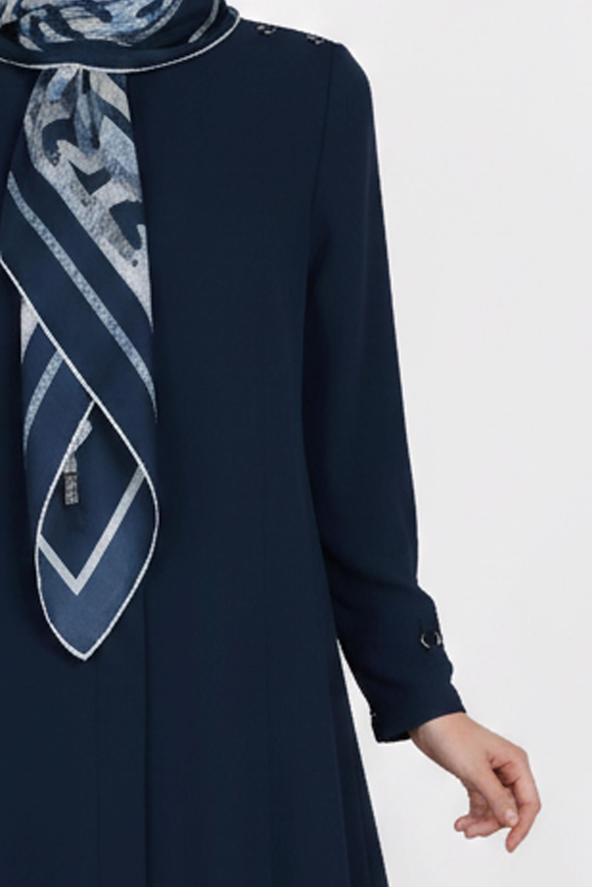 Hijab clothing NAVY BLUE BUTTON DETAILED TOPCOAT 1100