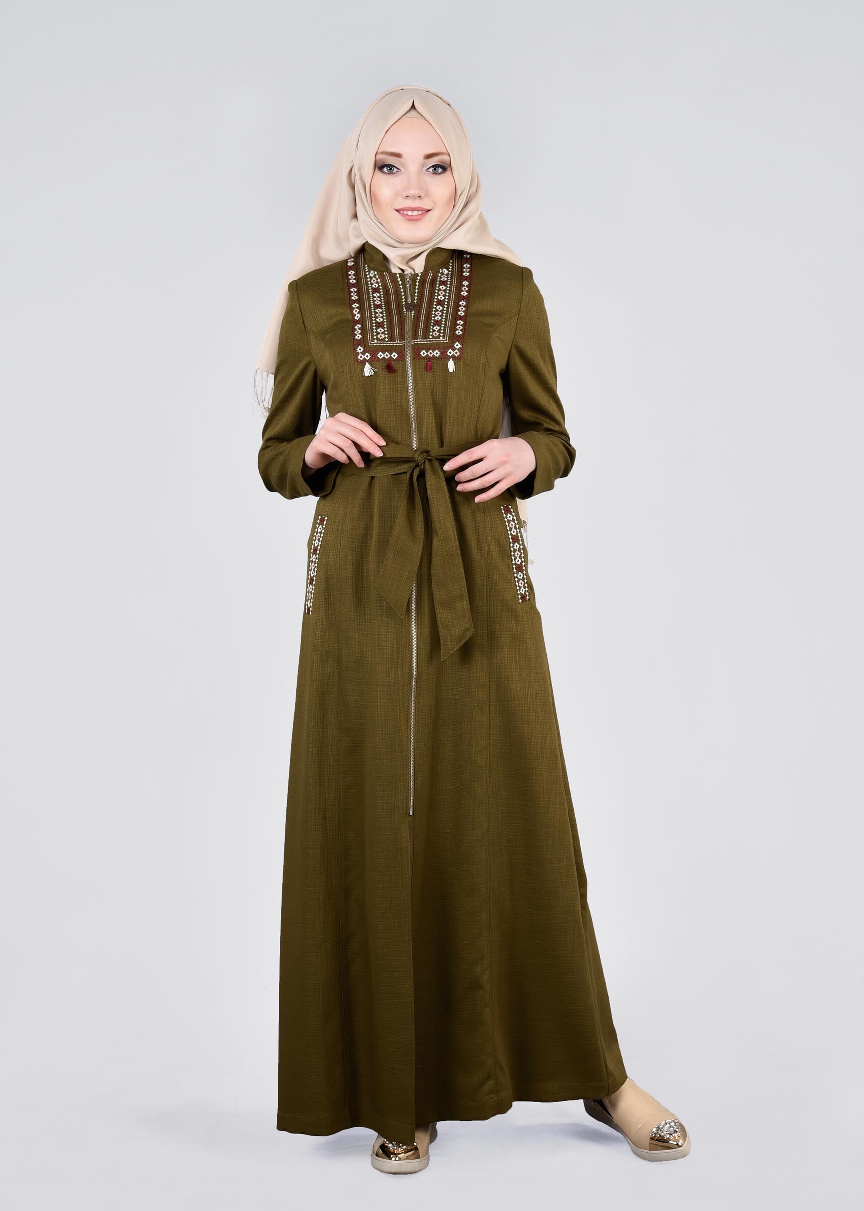 Tesettür giyim HAKİ 1108 NEW SHİNE PARDESÜ 40/48 TEK38