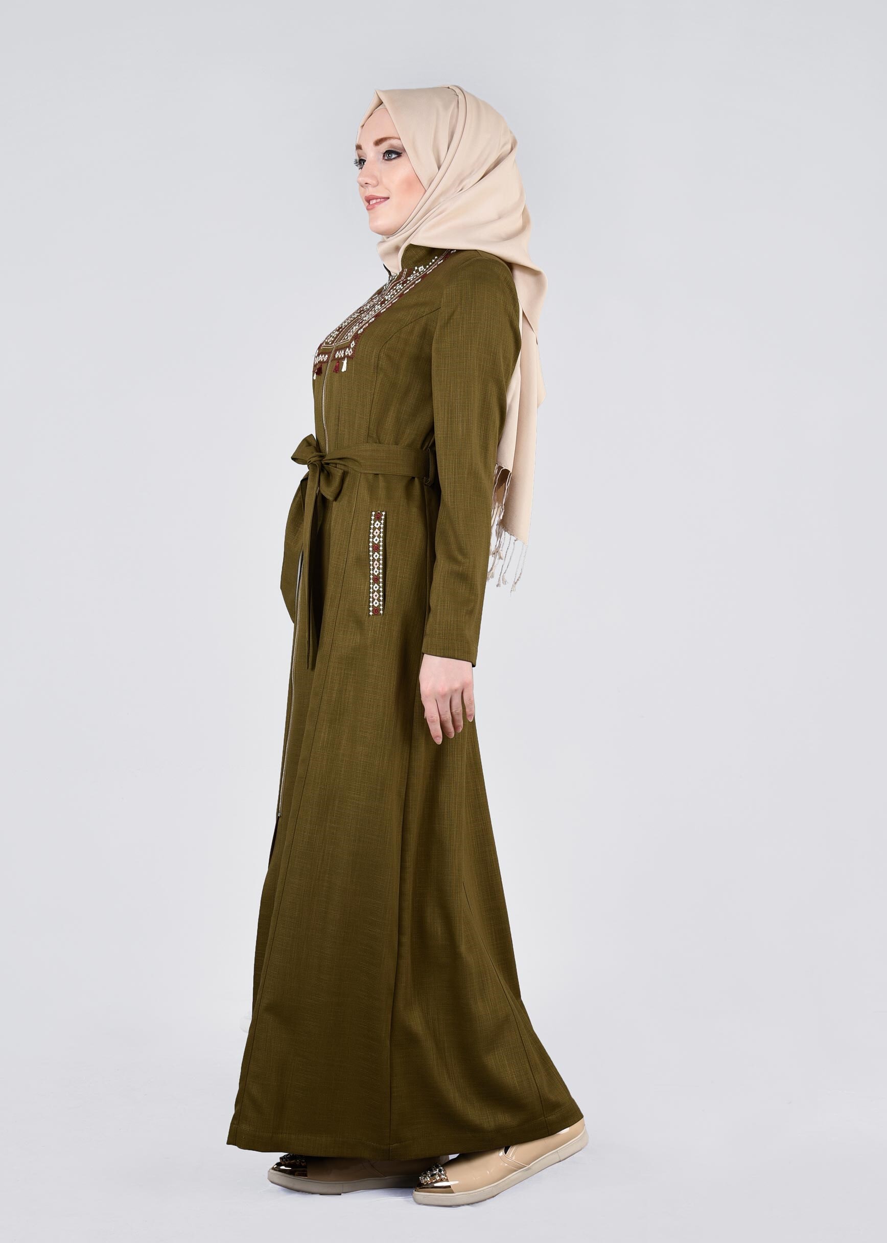 Tesettür giyim HAKİ 1108 NEW SHİNE PARDESÜ 40/48 TEK38