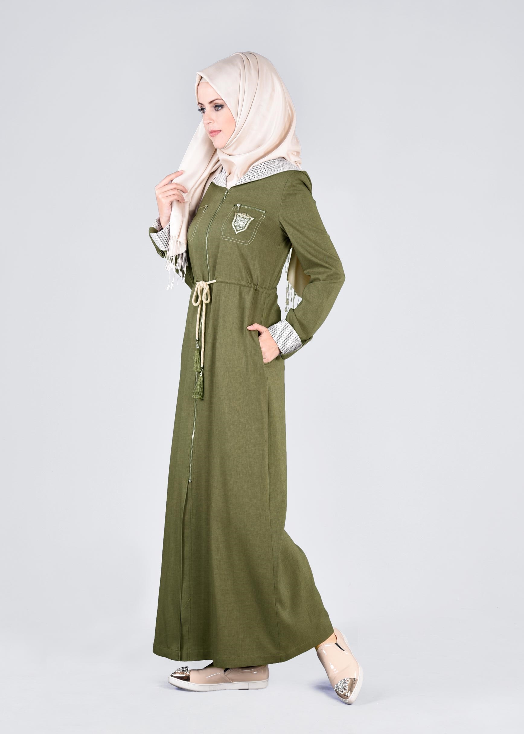 Tesettür giyim YEŞİL 1109 STİL 8563 PARDESÜ 38/46 TEK40
