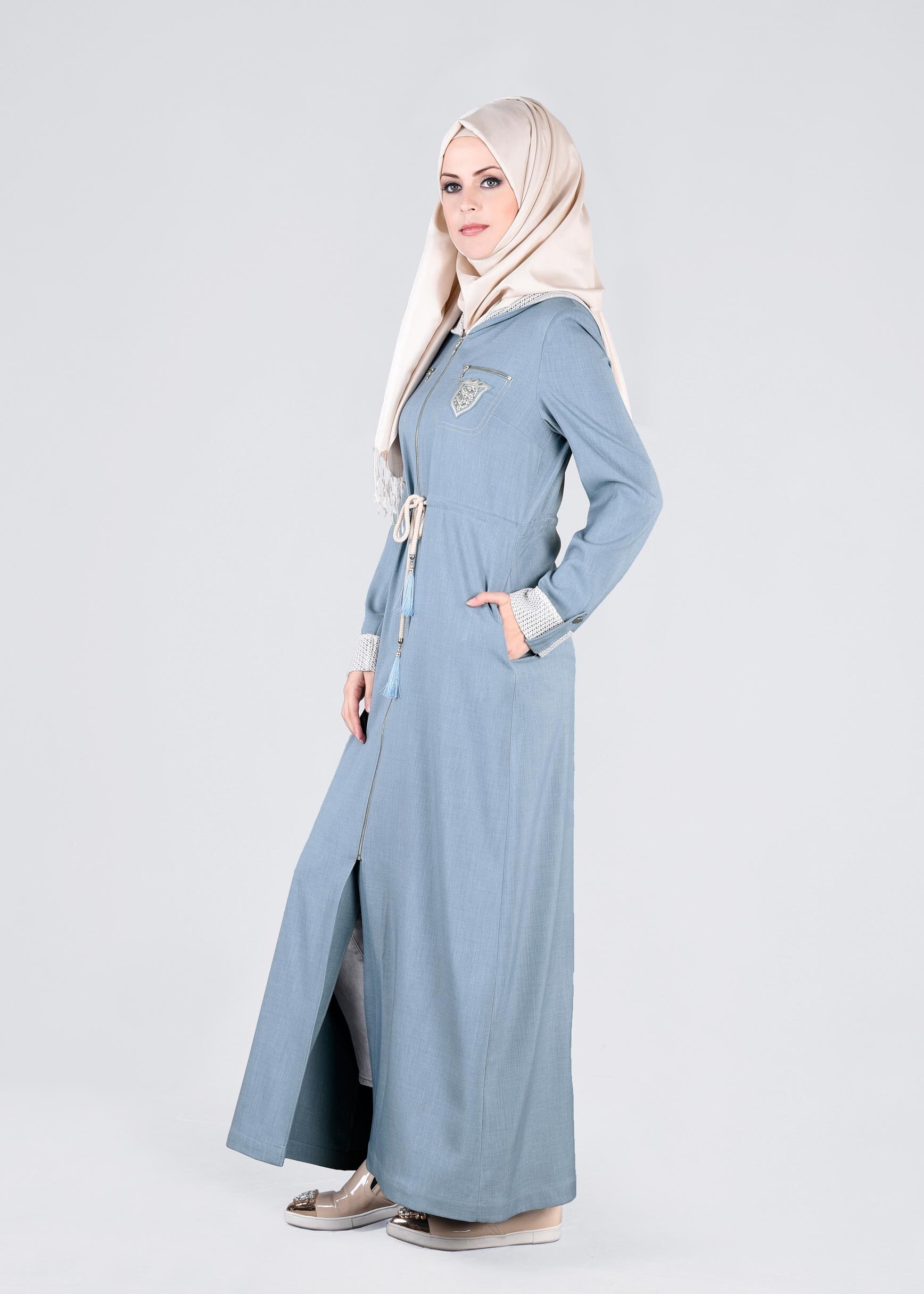 Tesettür giyim MAVİ 1109 STİL 8563 PARDESÜ 38/46 TEK40
