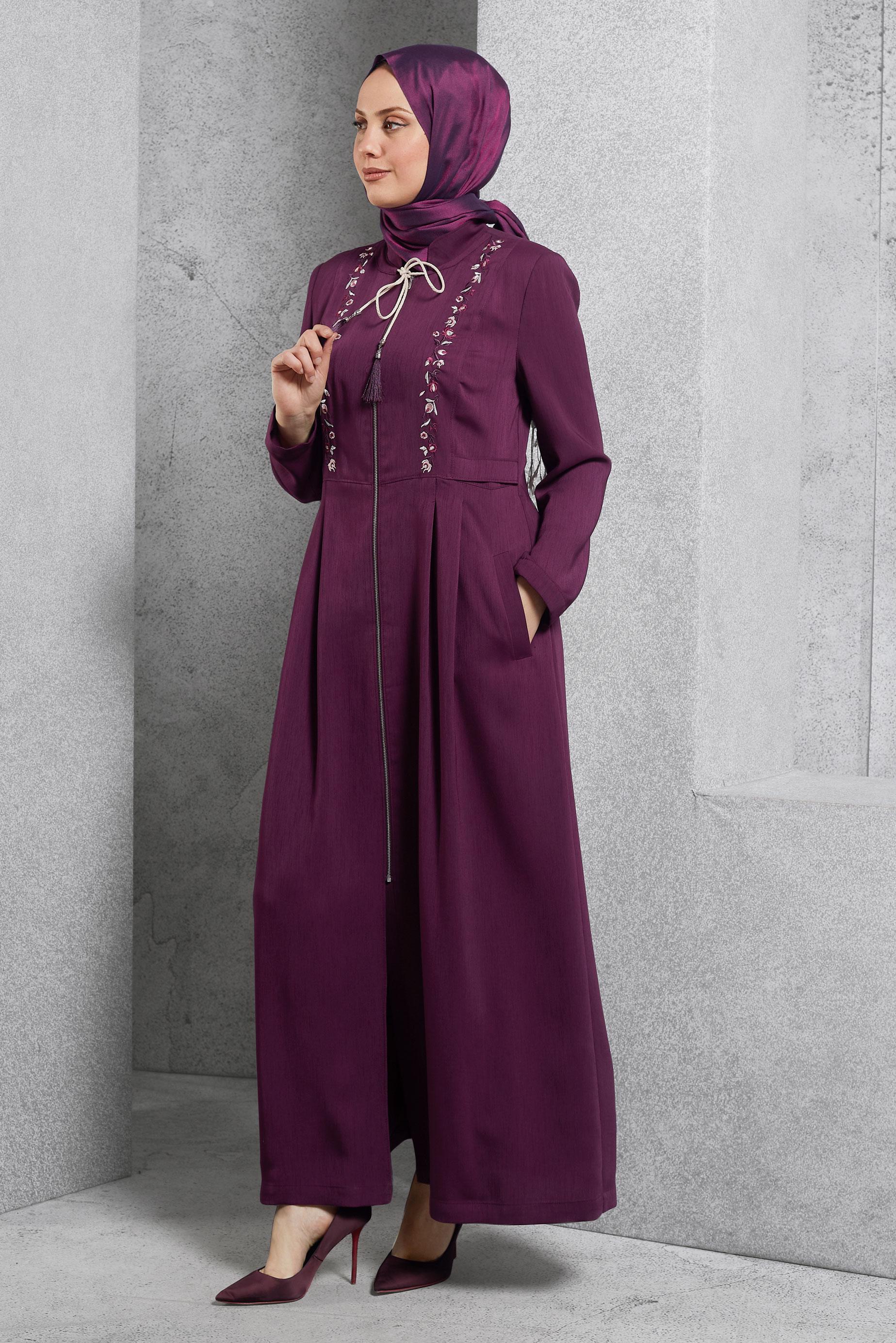 Tesettür giyim MÜRDÜM NAKIŞ DETAYLI PARDESÜ 1110