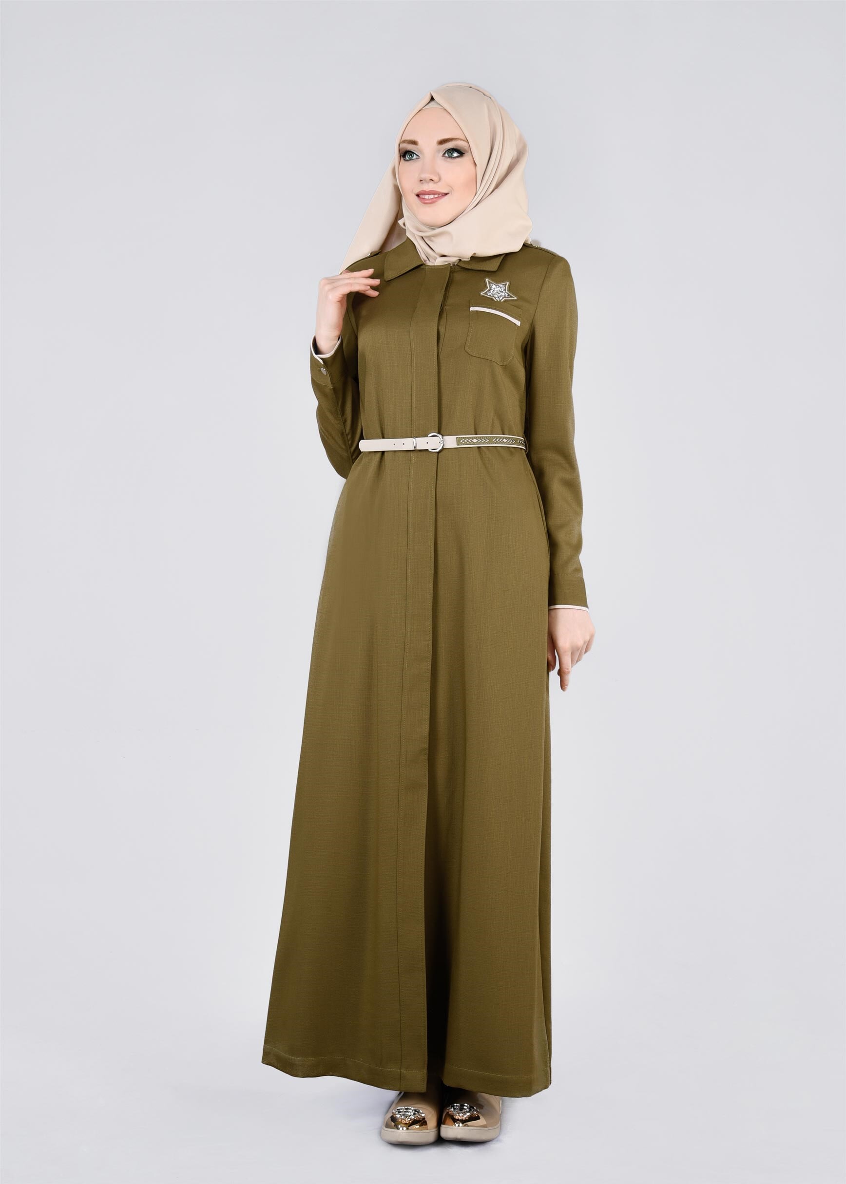 Tesettür giyim YEŞİL 1112 DERİN 8169 PARDESÜ 38/46 TEK40