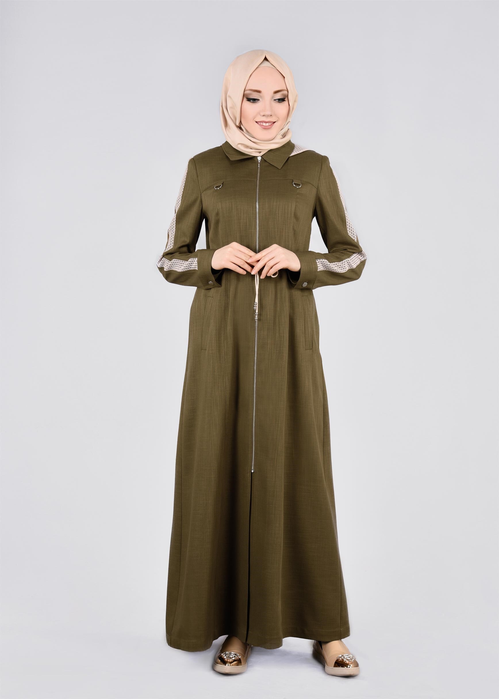 Tesettür giyim HAKİ  DESENLİ PARDESÜ 1113