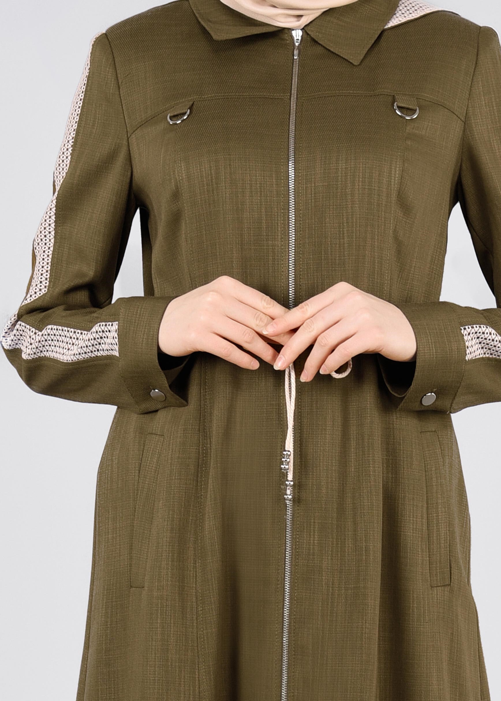 Tesettür giyim HAKİ  DESENLİ PARDESÜ 1113