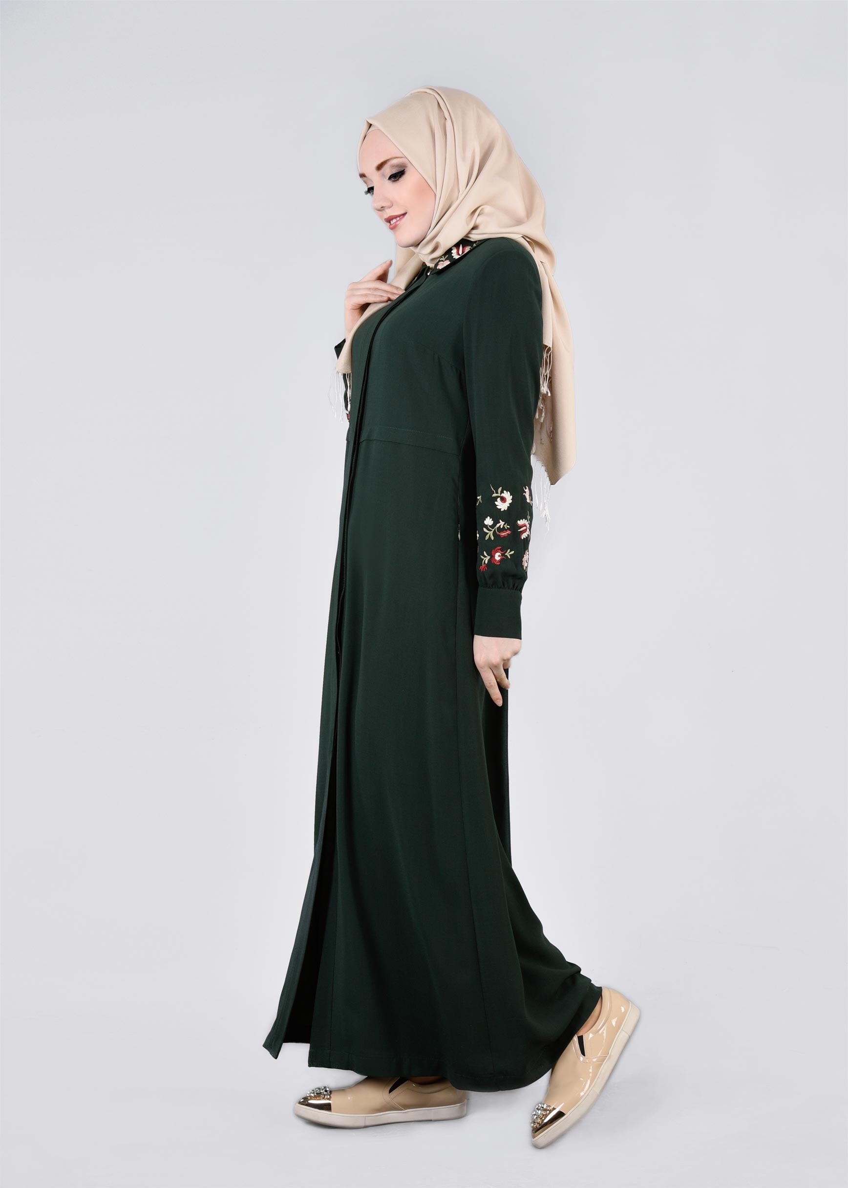 Tesettür giyim HAKİ İŞLEME DETAYLI PARDESÜ 1114