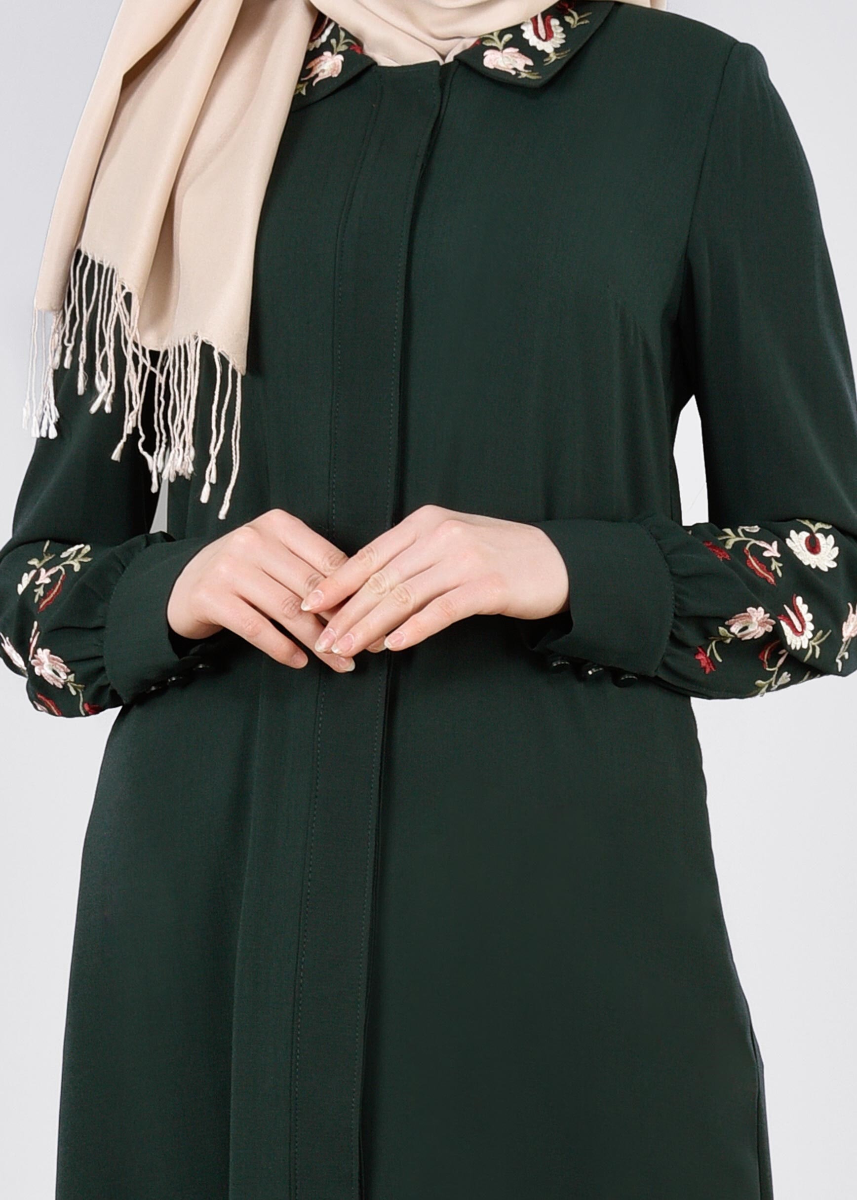 Tesettür giyim HAKİ İŞLEME DETAYLI PARDESÜ 1114