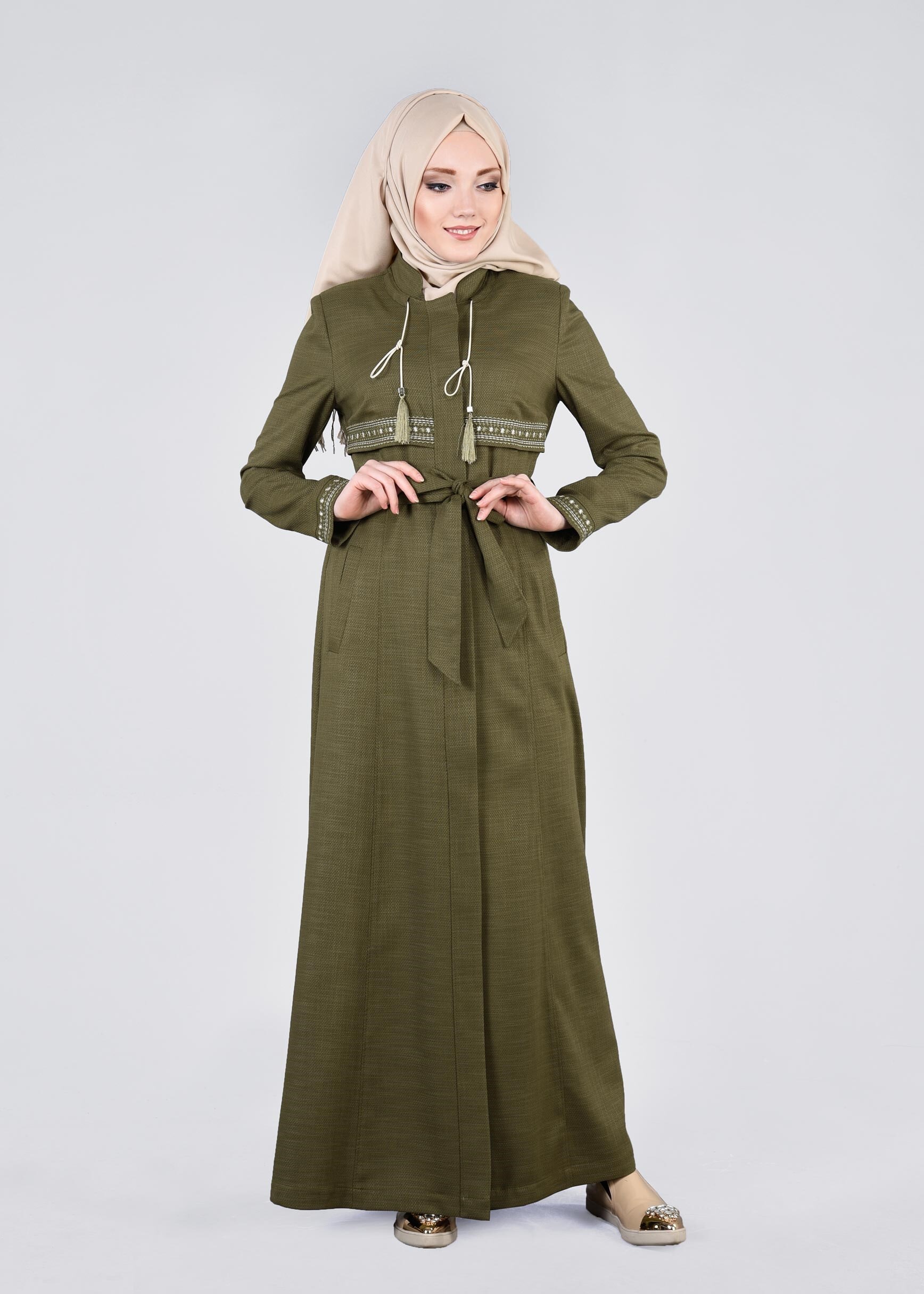 Tesettür giyim HAKİ 1116 SHADOW PARDESÜ 40/48 TEK38