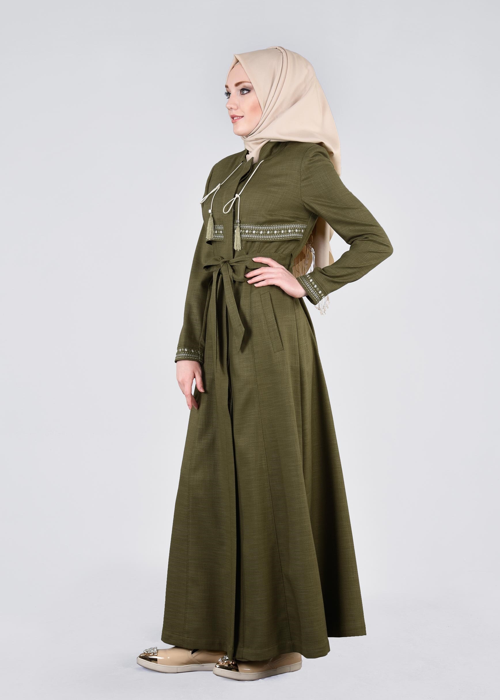 Tesettür giyim HAKİ 1116 SHADOW PARDESÜ 40/48 TEK38