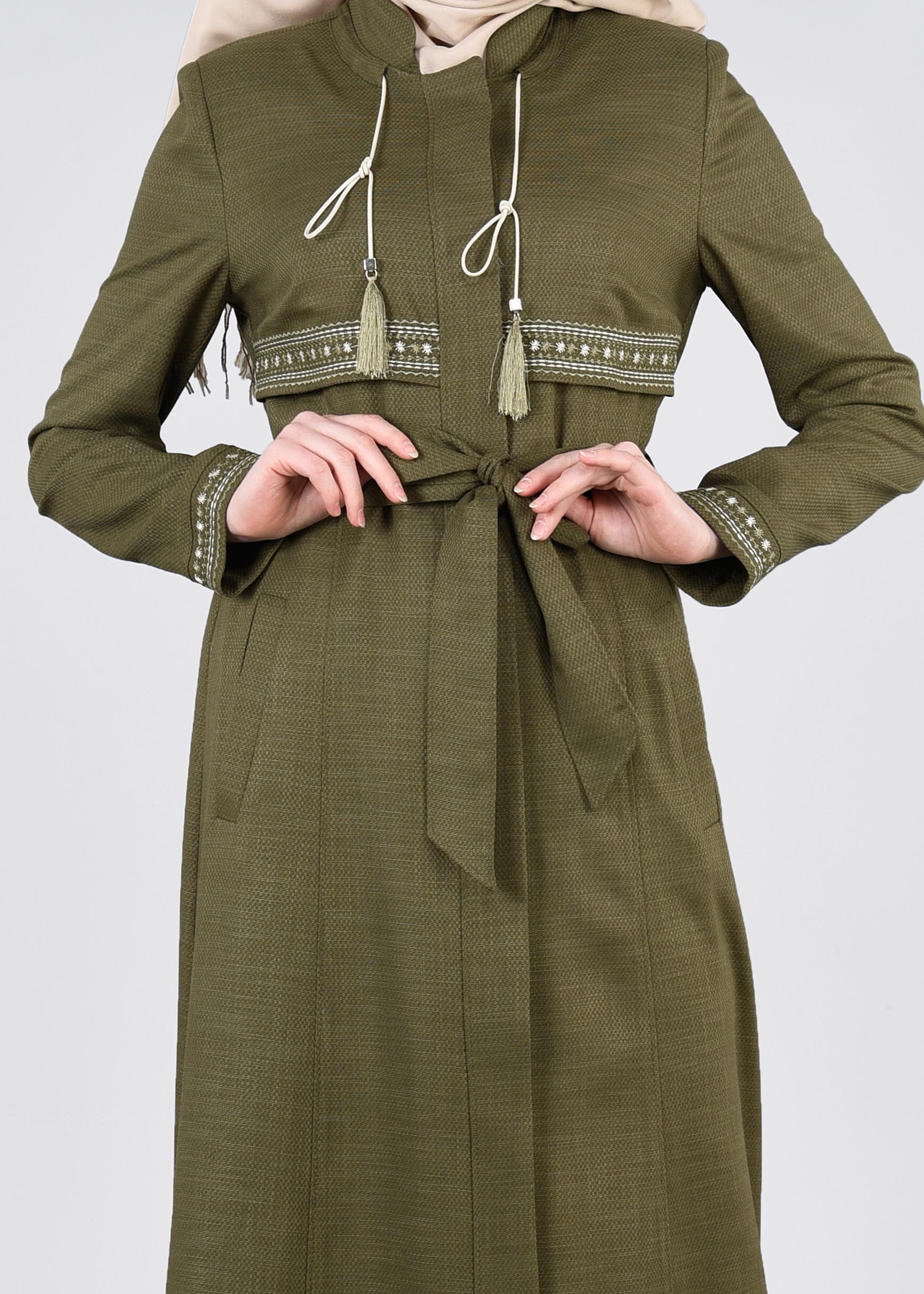 Tesettür giyim HAKİ 1116 SHADOW PARDESÜ 40/48 TEK38