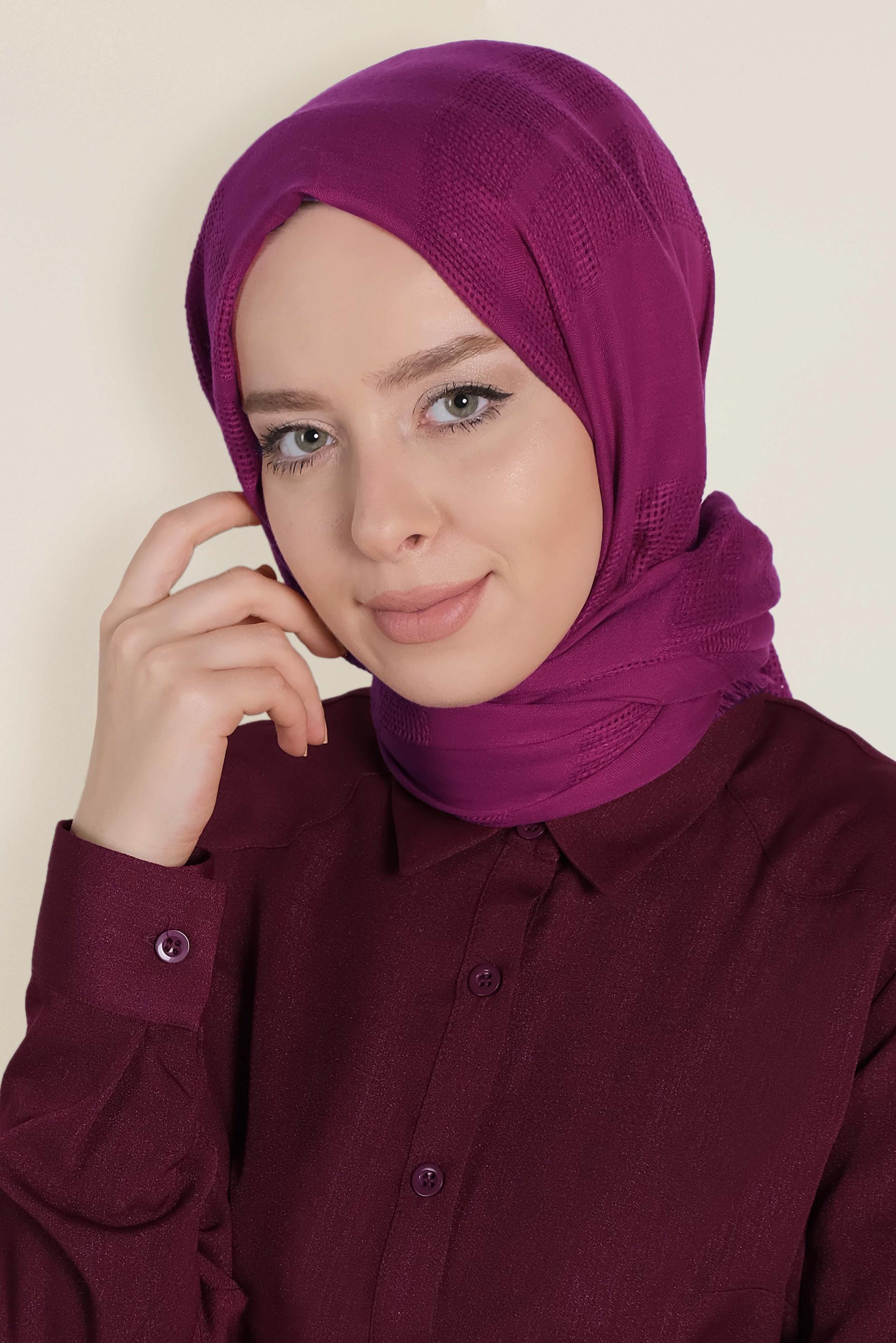 Tesettür giyim FUŞYA 9833 ALVİNA ÇİFT ÇİZGİ FİLE ŞAL