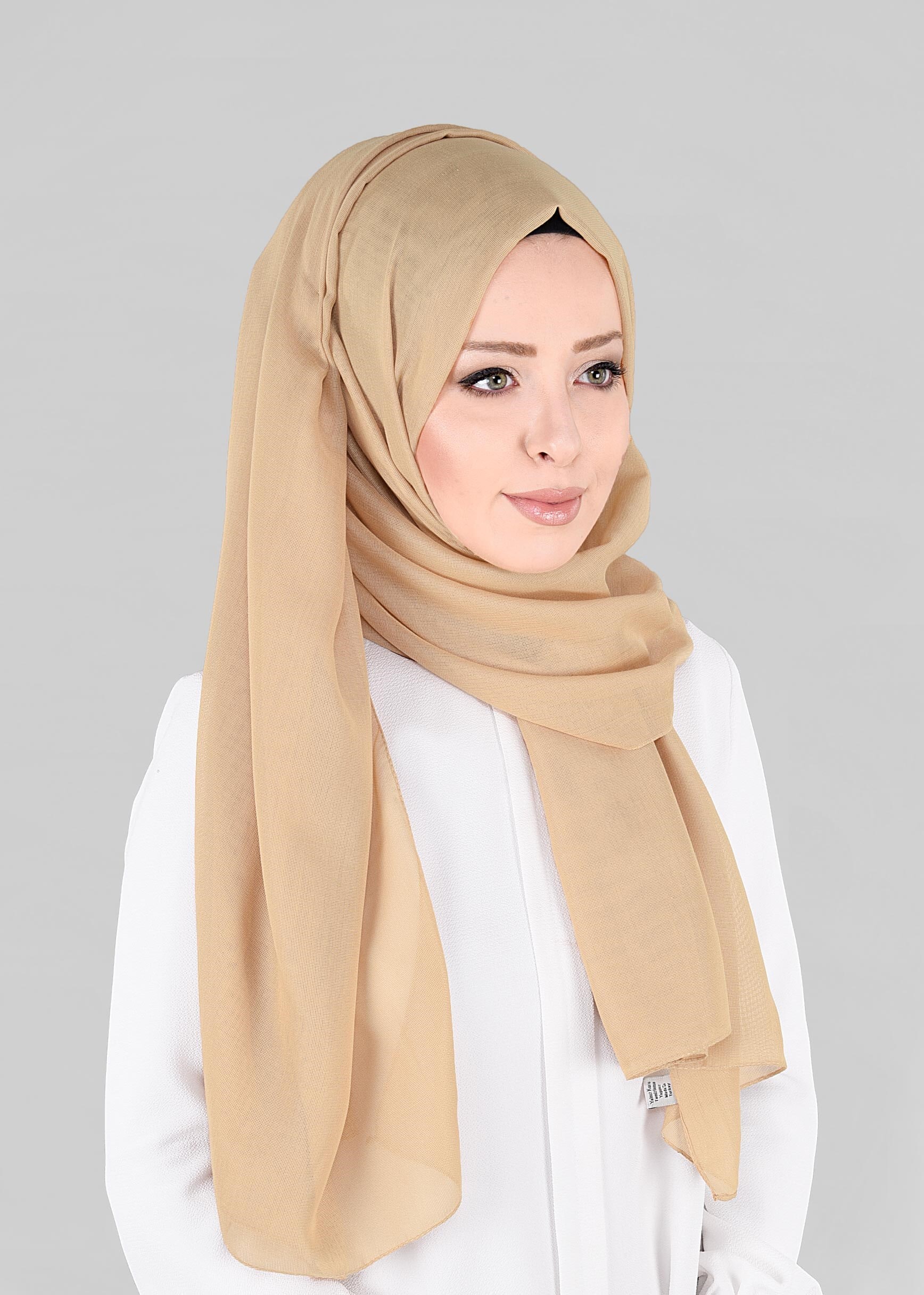 Tesettür giyim BEJ 9847 ALVİNA DİKİŞLİ KETEN ŞAL