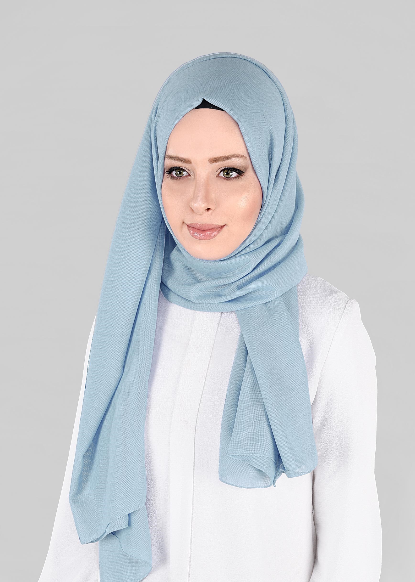 Tesettür giyim MAVİ 9847 ALVİNA DİKİŞLİ KETEN ŞAL