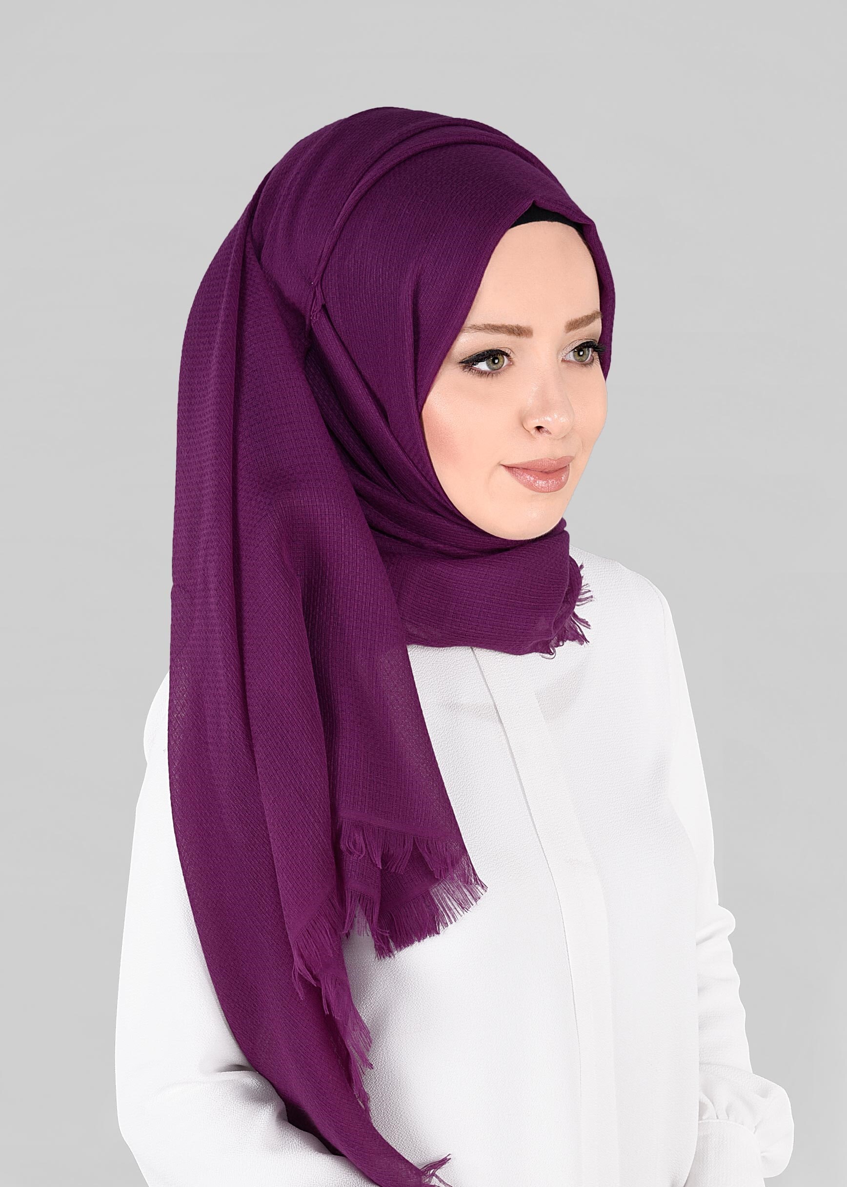 Tesettür giyim MOR 9848 ALVİNA SAÇAKLI KESİK ŞAL