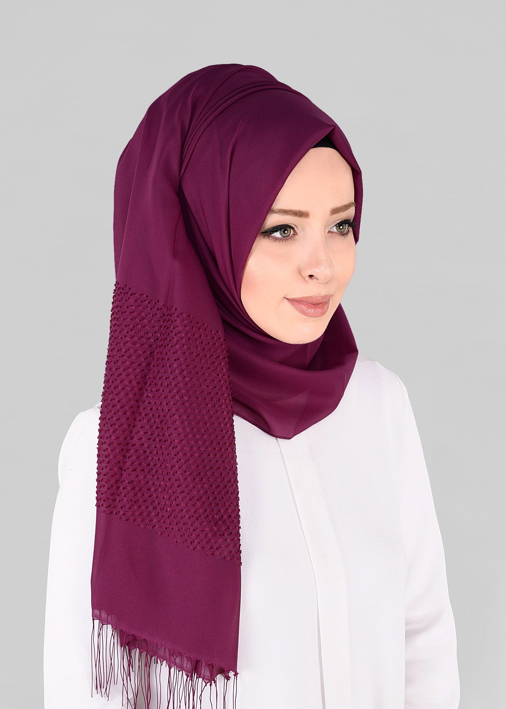 Tesettür giyim FUŞYA 9850 ALVİNA KESME ŞİFON ŞAL