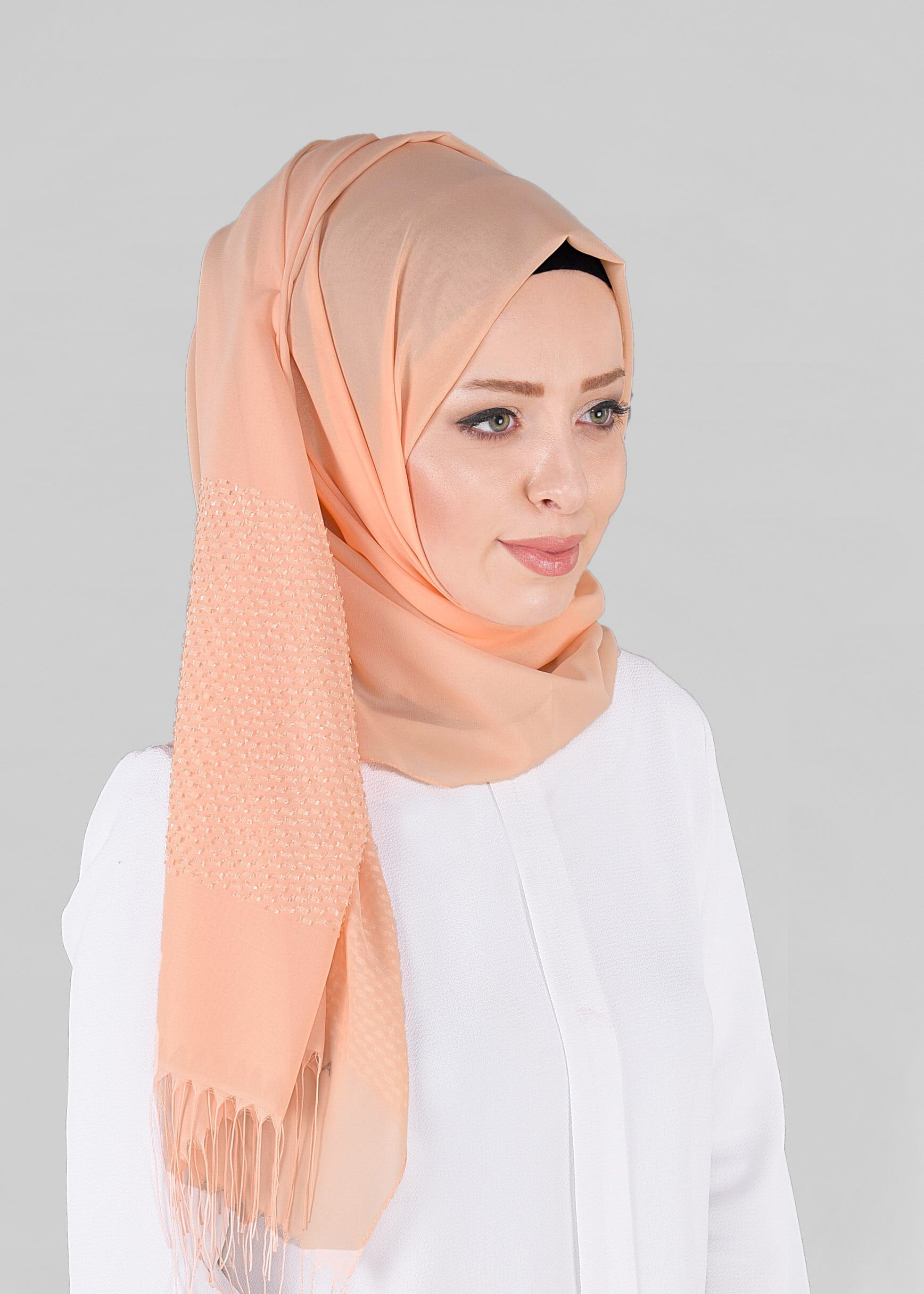 Tesettür giyim PUDRA 9850 ALVİNA KESME ŞİFON ŞAL