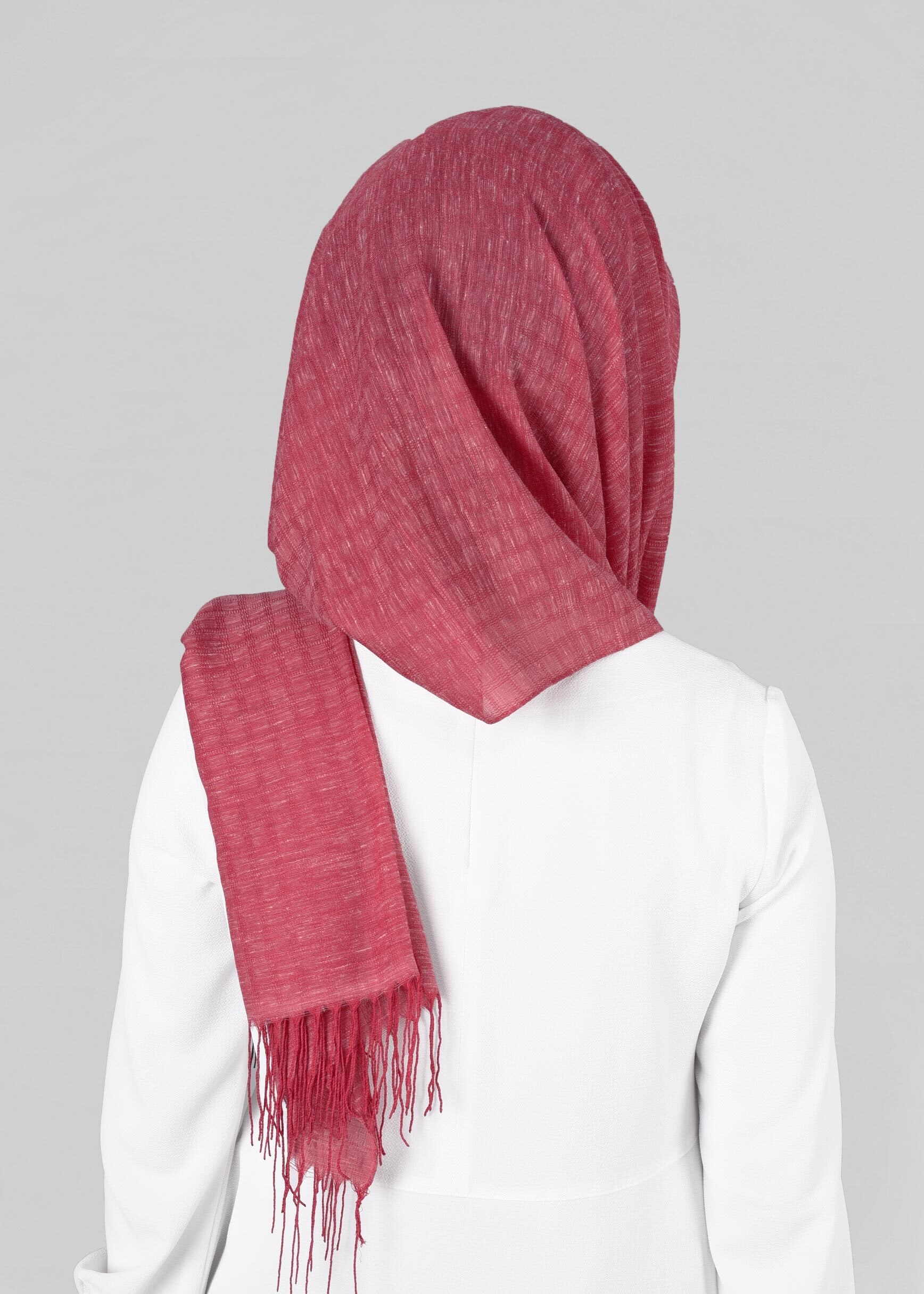 Tesettür giyim KIRMIZI 9851 ALVİNA KETEN PÜSKÜLLÜ ŞAL