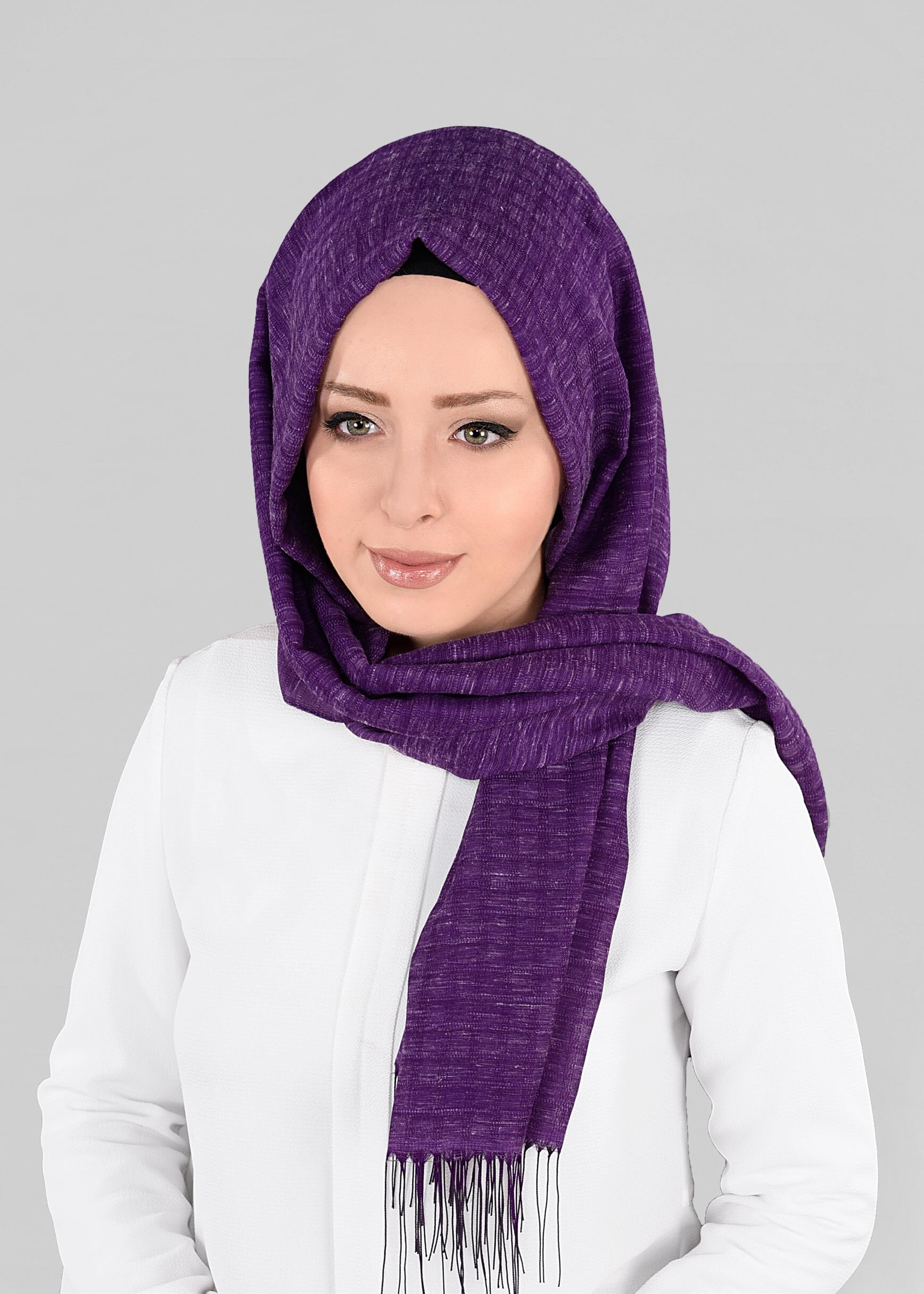 Tesettür giyim MOR 9851 ALVİNA KETEN PÜSKÜLLÜ ŞAL