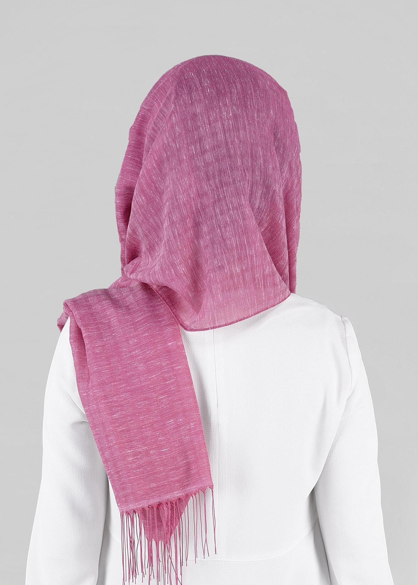 Tesettür giyim FUŞYA 9851 ALVİNA KETEN PÜSKÜLLÜ ŞAL