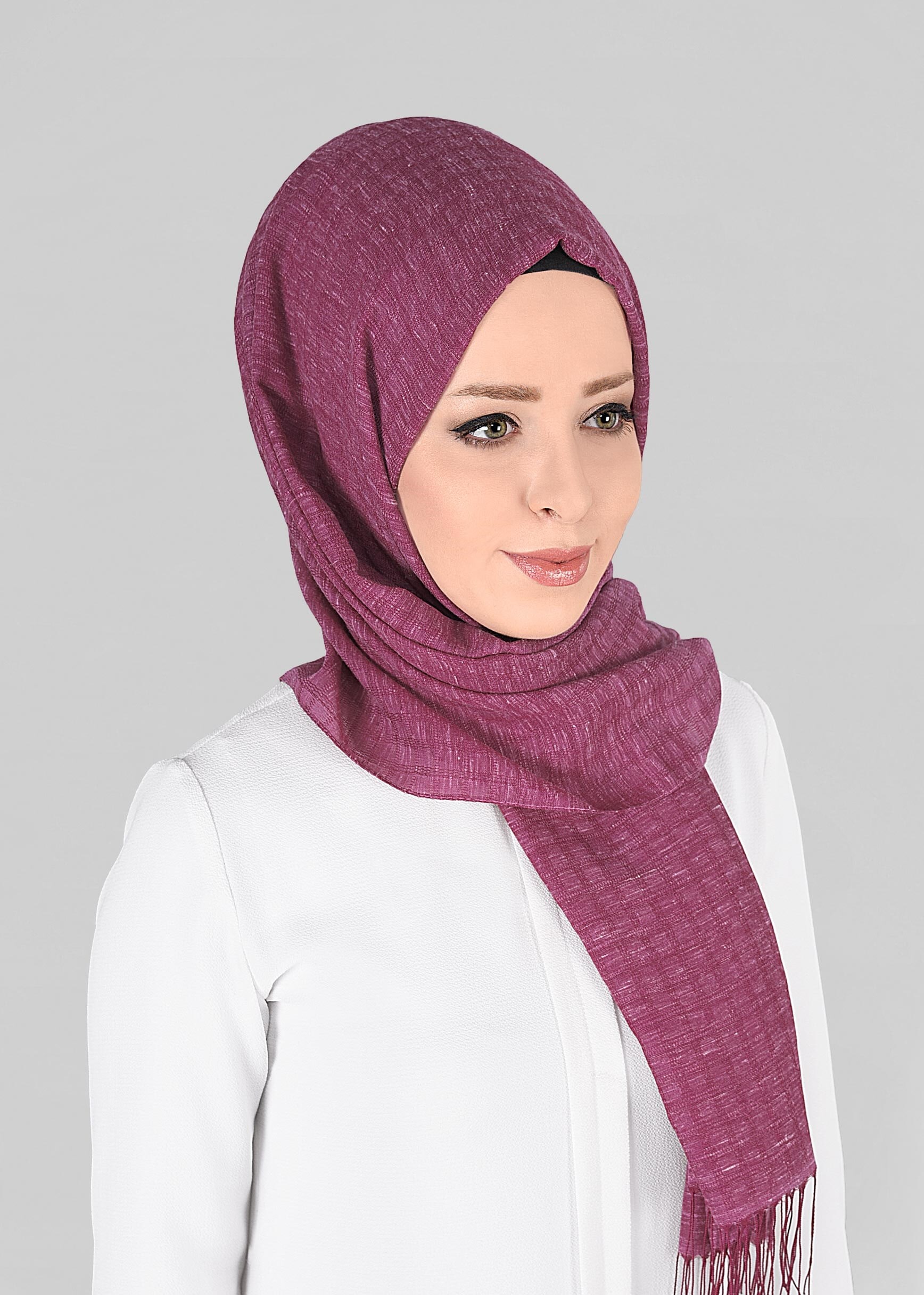 Tesettür giyim MOR 9851 ALVİNA KETEN PÜSKÜLLÜ ŞAL