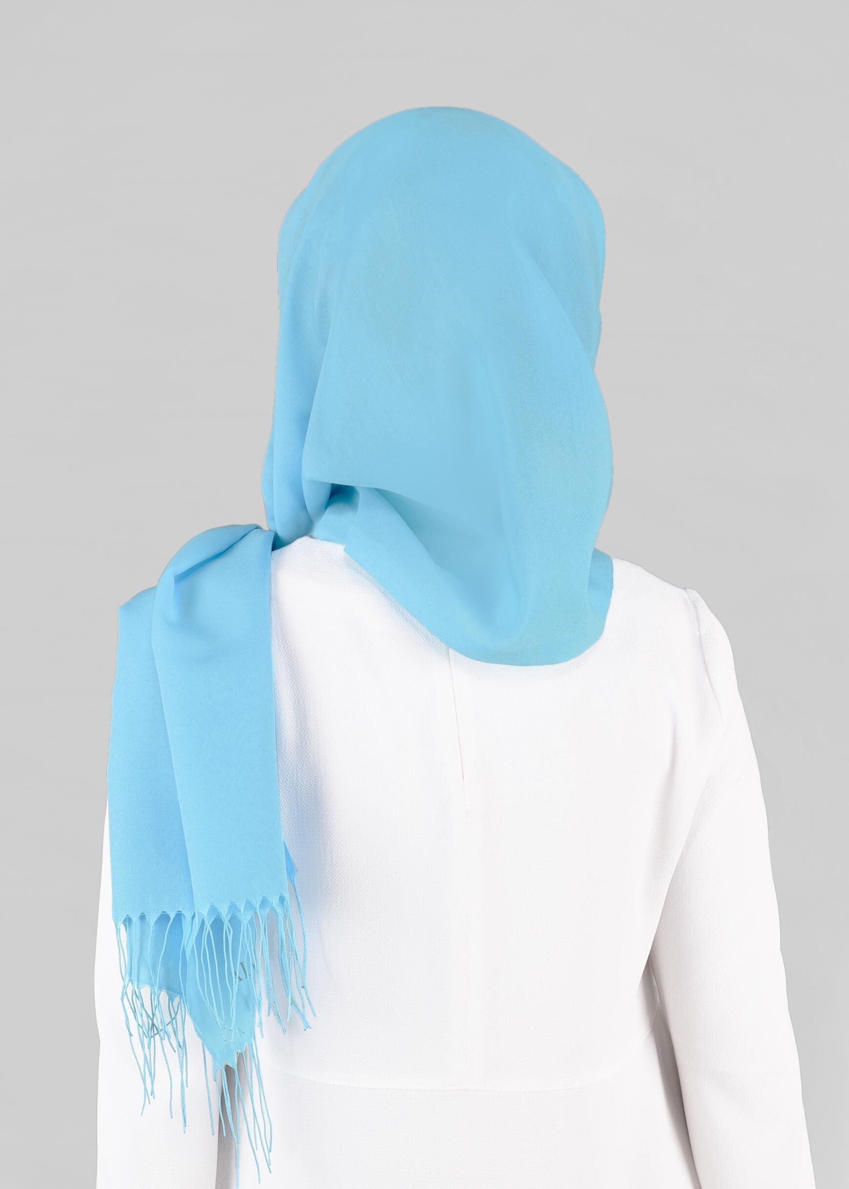 Tesettür giyim MAVİ ALVİNA PÜSKÜLLÜ ŞAL 9856