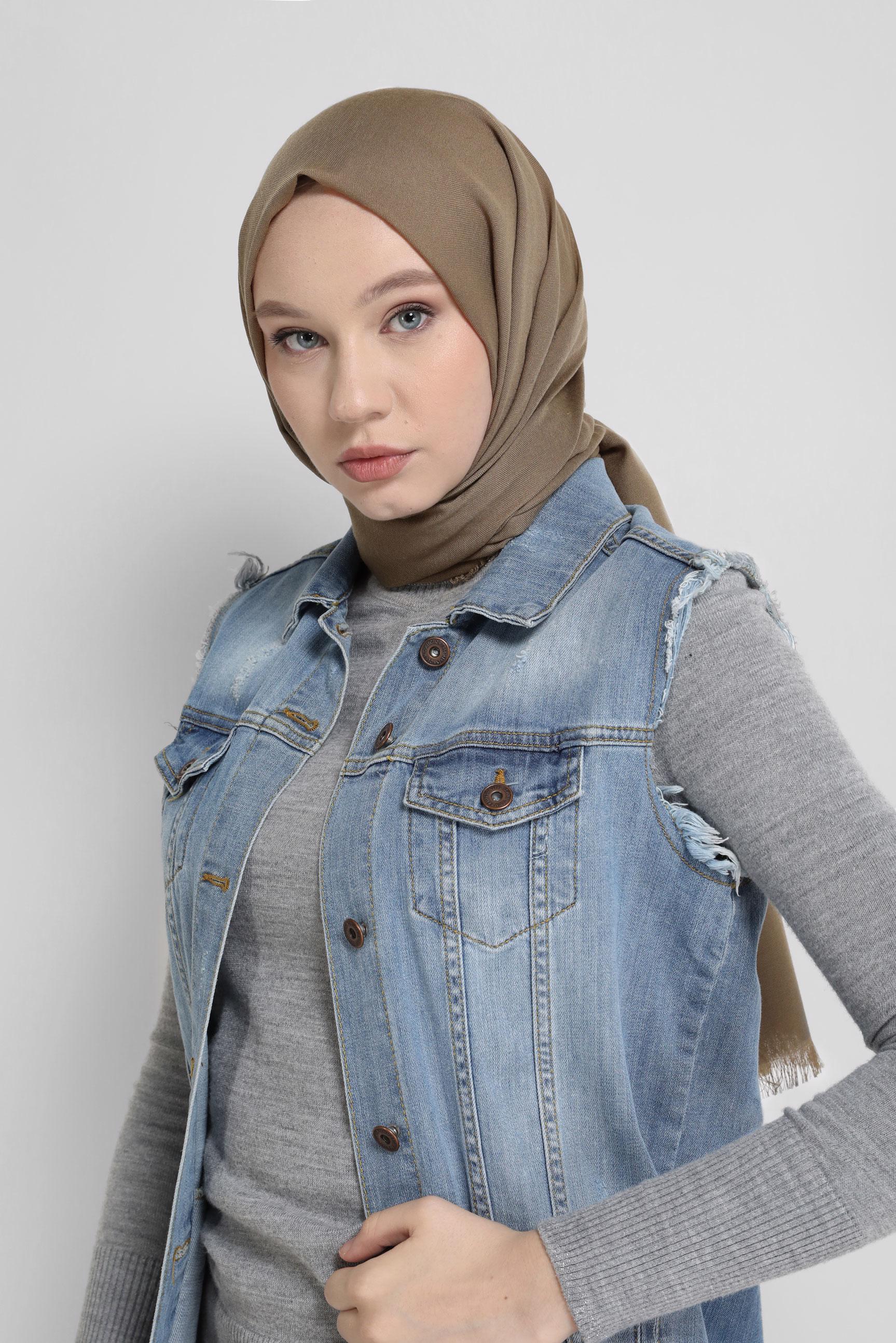 Tesettür giyim HAKİ ALVİNA DÜZ BOYA ÇİFT TELLİ ŞAL 9866 