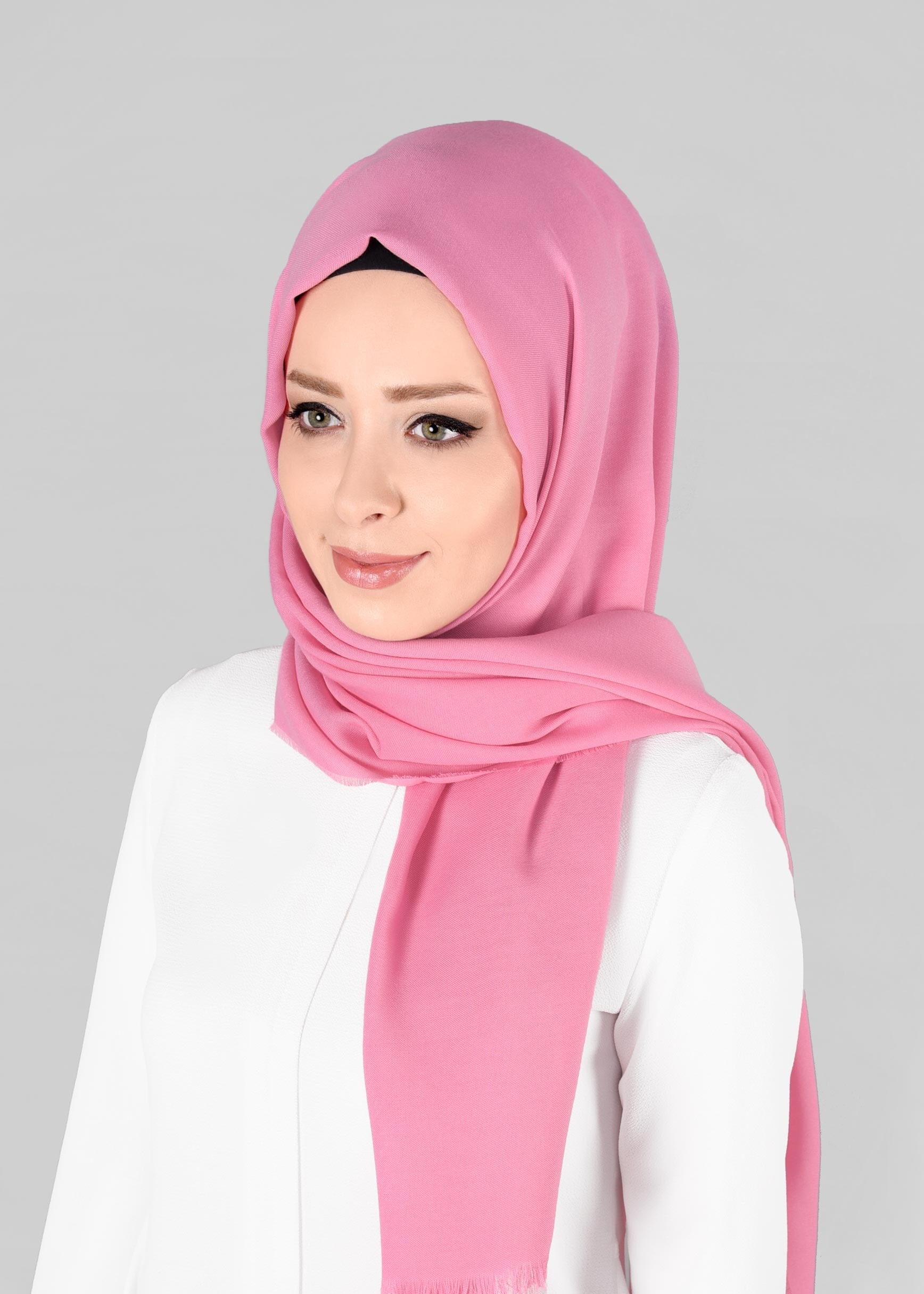 Tesettür giyim PEMBE ALVİNA DÜZ BOYA ÇİFT TELLİ ŞAL 9866 