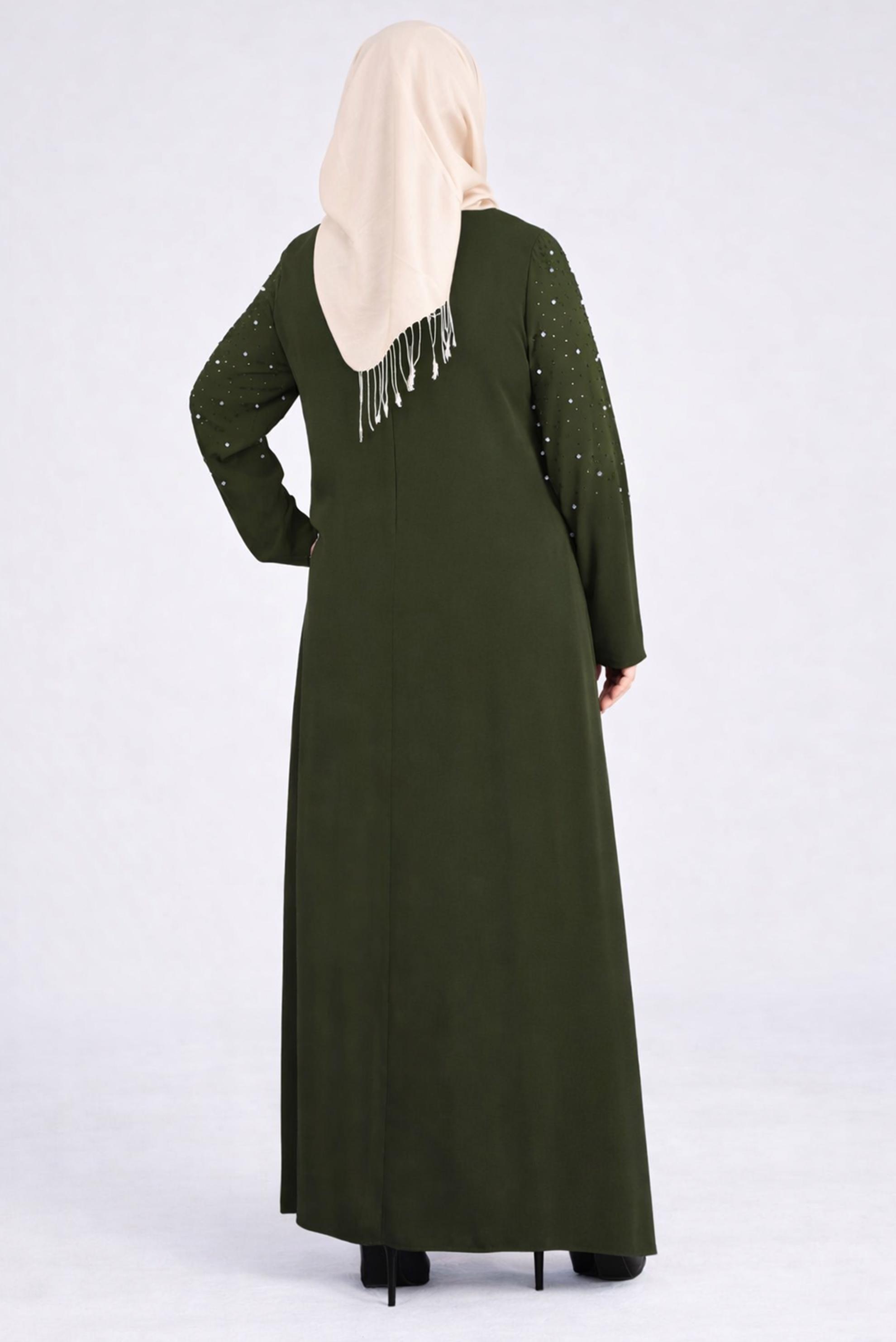 Tesettür giyim HAKİ ETEKLİ TAŞ BASKILI TAKIM 3374