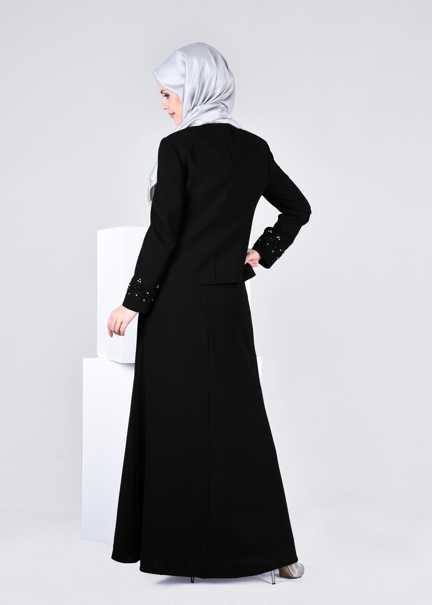Tesettür giyim SİYAH 3378E NEW SUZANNA 2&prime;Lİ ETEKLİ TK.40/46 TEK38