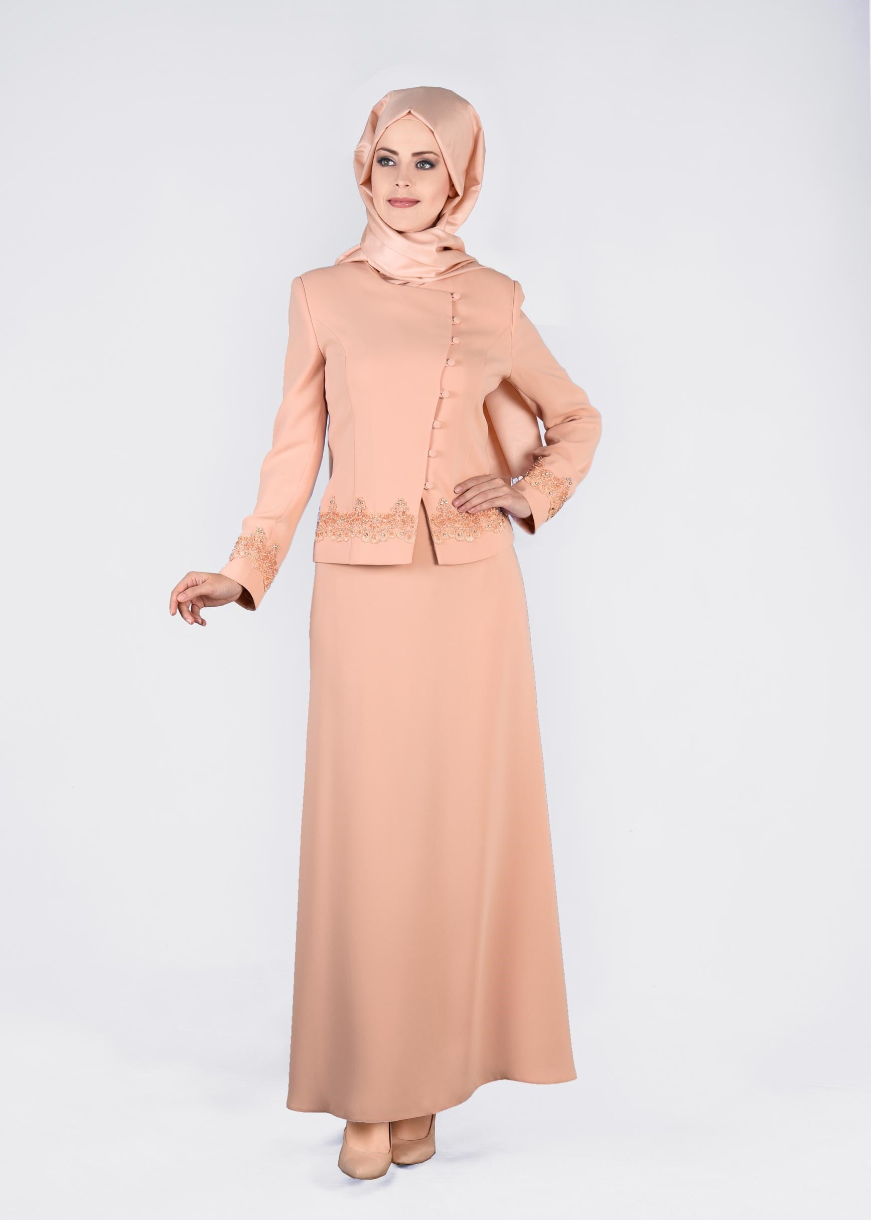 Tesettür giyim PUDRA 3378E NEW SUZANNA 2&prime;Lİ ETEKLİ TK.40/46 TEK38