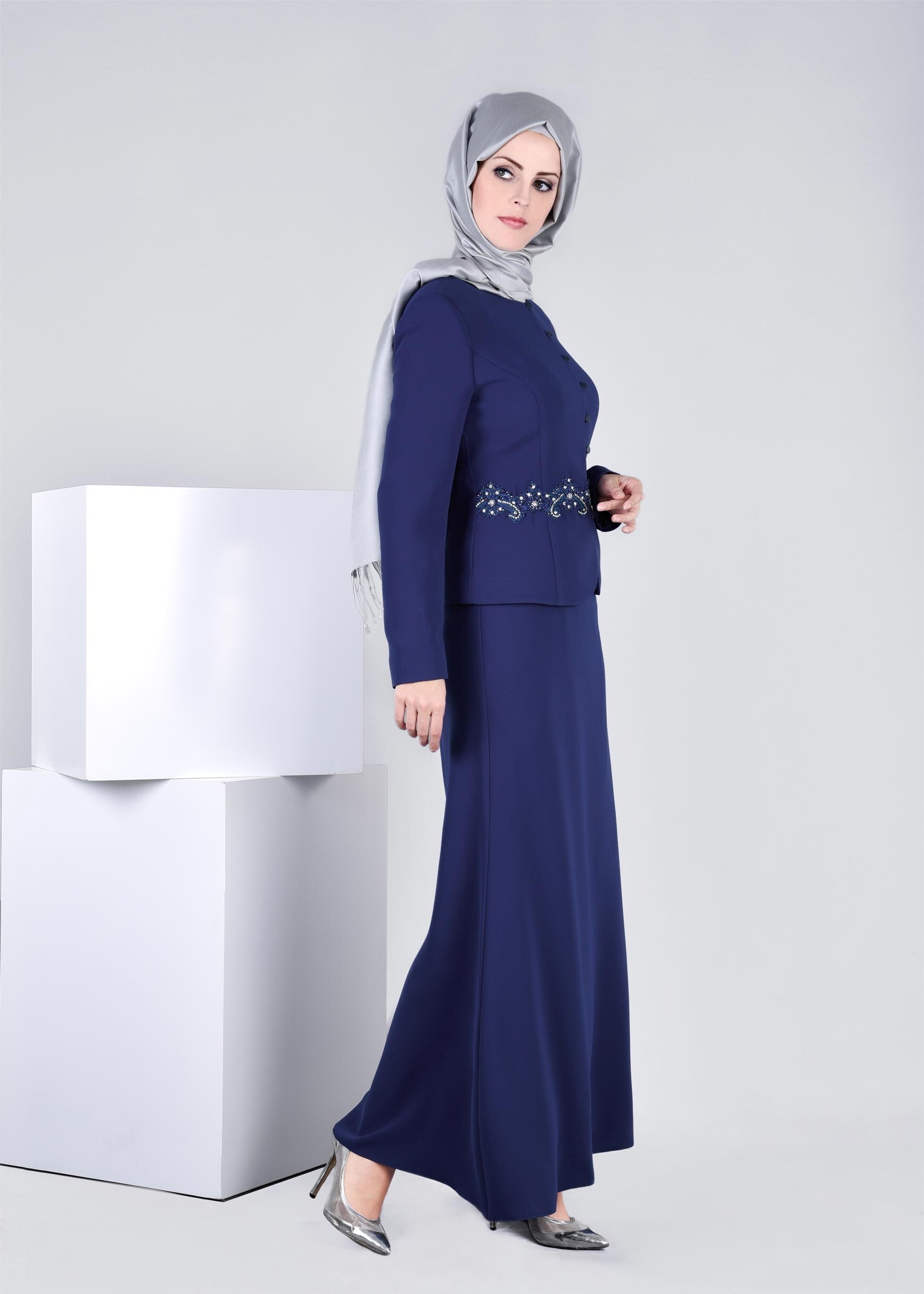 Tesettür giyim LACİVERT 3380E NEW SUZANNA 2&prime;Lİ ETEKLİ TK.40/46 TEK38