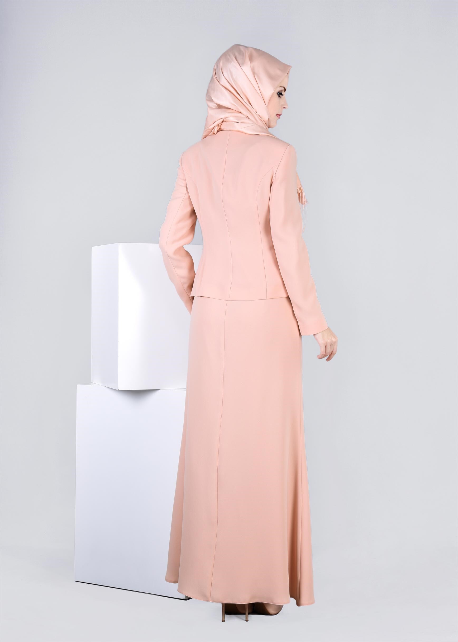 Tesettür giyim PUDRA 3380E NEW SUZANNA 2′Lİ ETEKLİ TK.40/46 TEK38