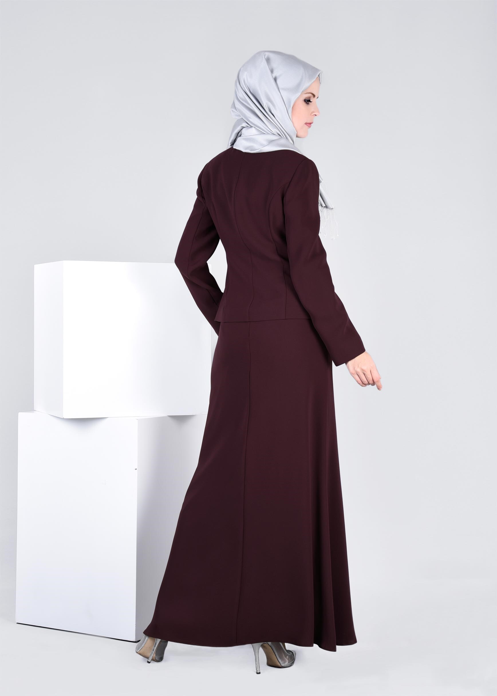 Tesettür giyim BORDO 3380E NEW SUZANNA 2&prime;Lİ ETEKLİ TK.40/46 TEK38